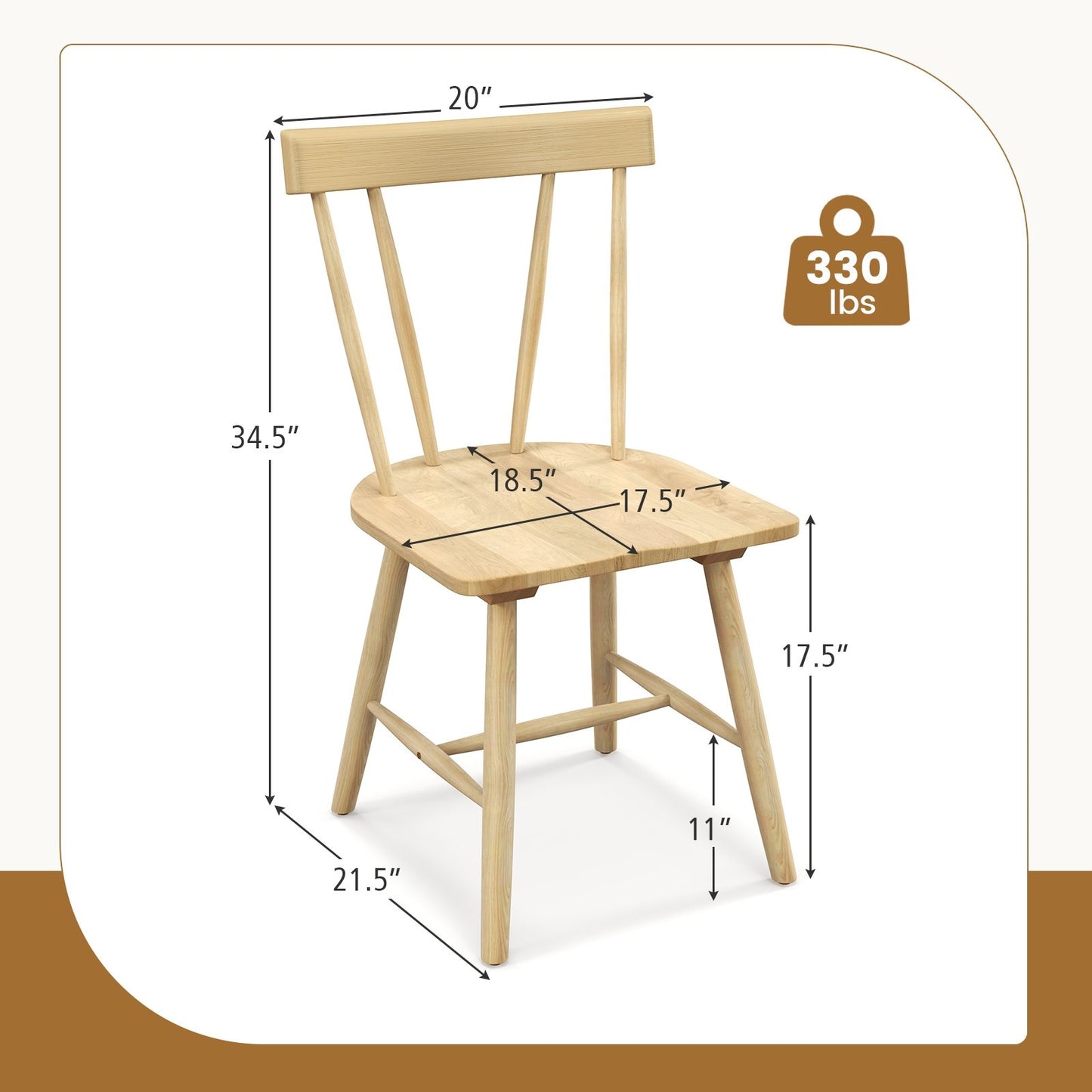 Windsor Style Armless Chairs with Solid Rubber Wood Frame, Natural Chairs   at Gallery Canada