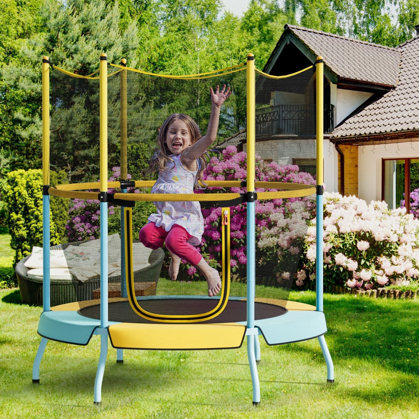 48" Toddler Trampoline with Safety Enclosure Net, Yellow Trampolines   at Gallery Canada