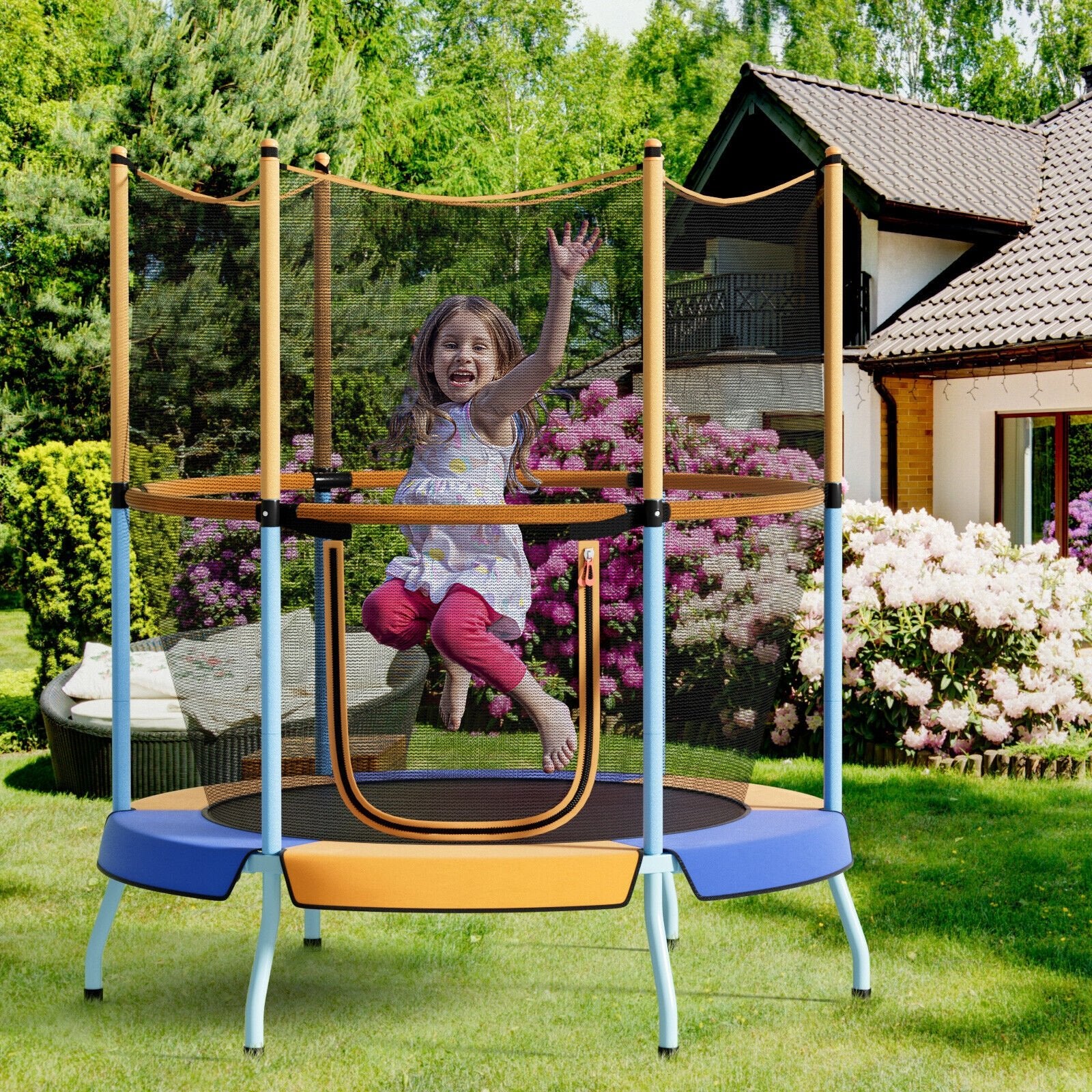 48" Toddler Trampoline with Safety Enclosure Net, Orange Trampolines   at Gallery Canada