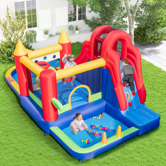 9-in-1 Inflatable Bounce Castle with Water Slide and Splash Pool with 735W Blower, Multicolor - Gallery Canada
