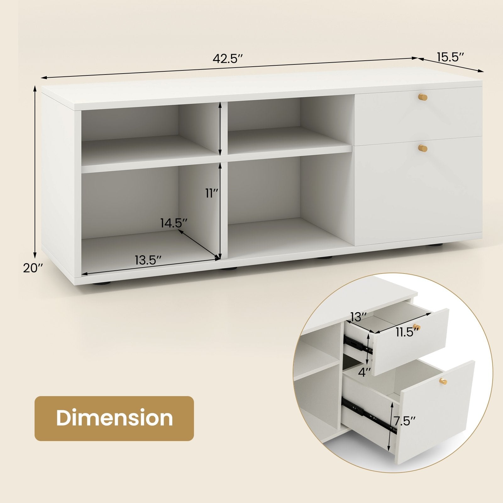 Storage Cabinet TV Console Cabinet with 2 Drawers and 4 Cubes for Entryway, White Entertainment Centers & TV Stands   at Gallery Canada