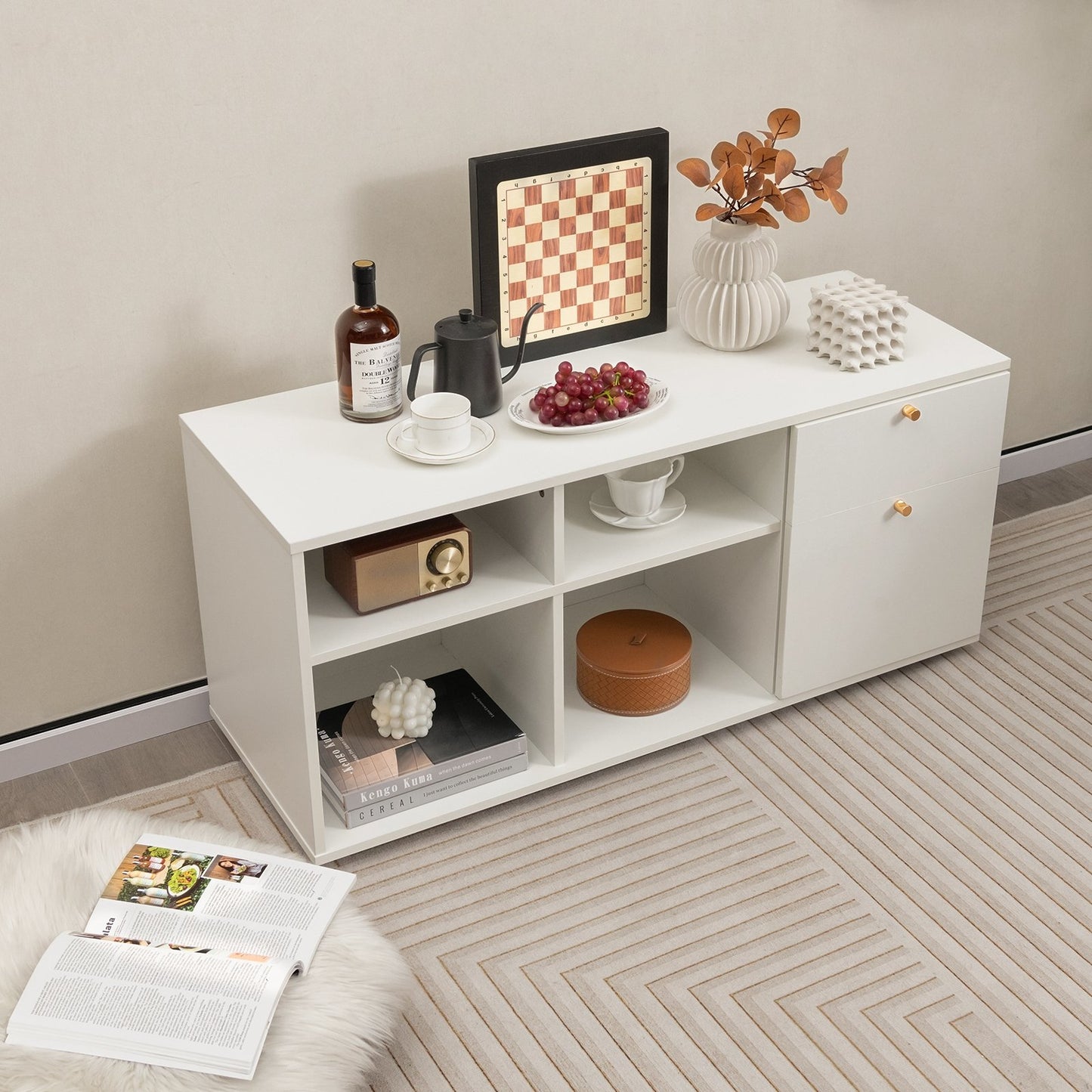 Storage Cabinet TV Console Cabinet with 2 Drawers and 4 Cubes for Entryway, White Entertainment Centers & TV Stands   at Gallery Canada