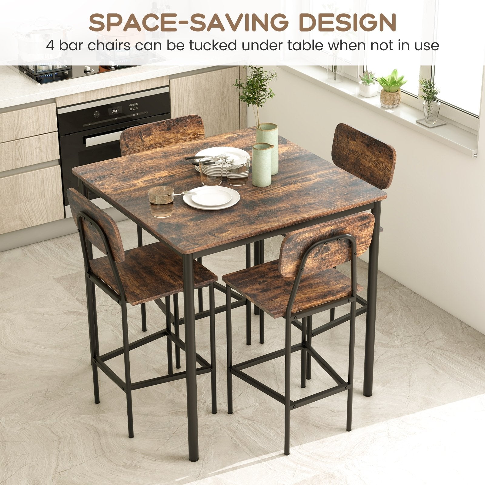 5 Pieces Industrial Dining Table Set with Counter Height Table and 4 Bar Stools, Coffee Dining Room Sets   at Gallery Canada