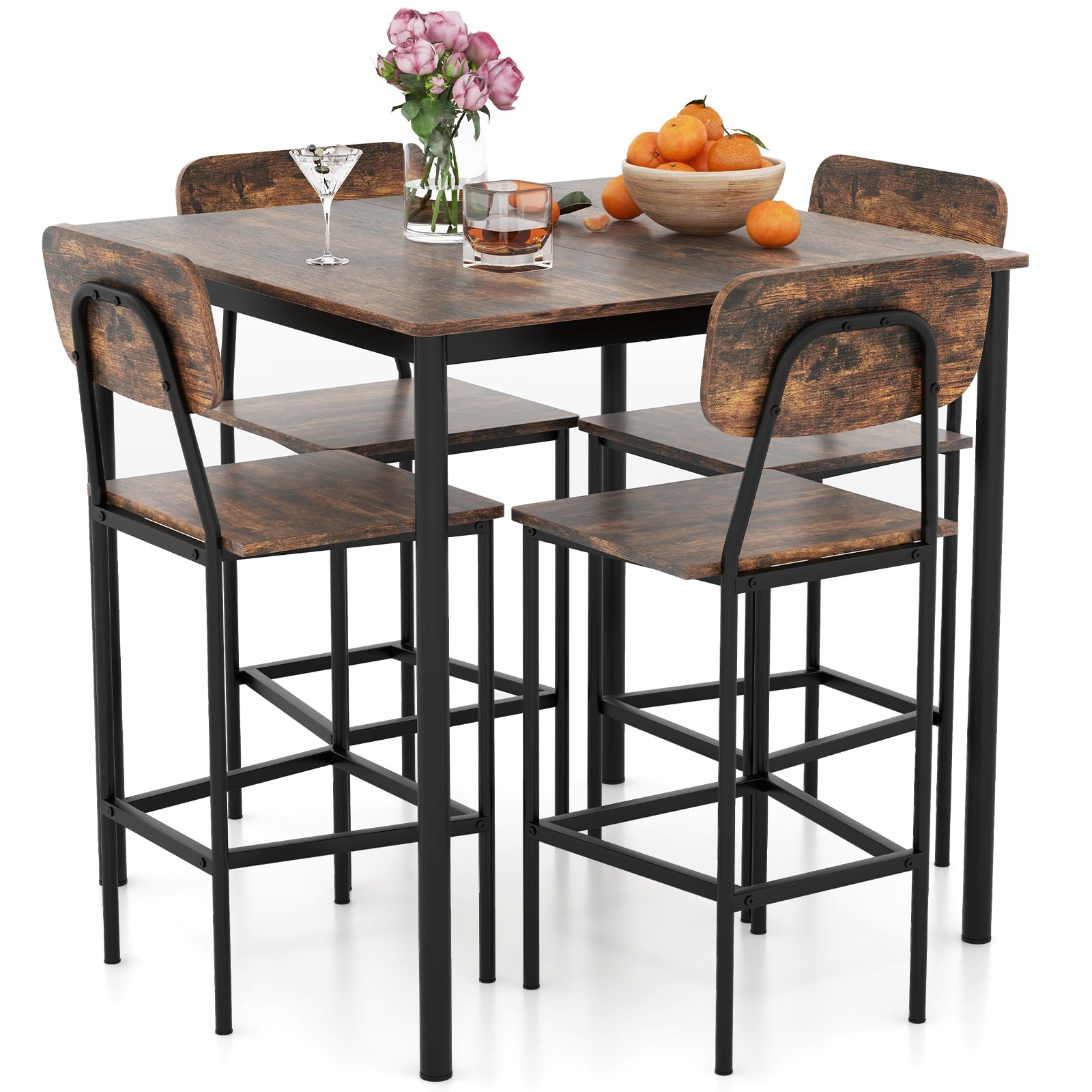 5 Pieces Industrial Dining Table Set with Counter Height Table and 4 Bar Stools, Coffee Dining Room Sets at Gallery Canada
