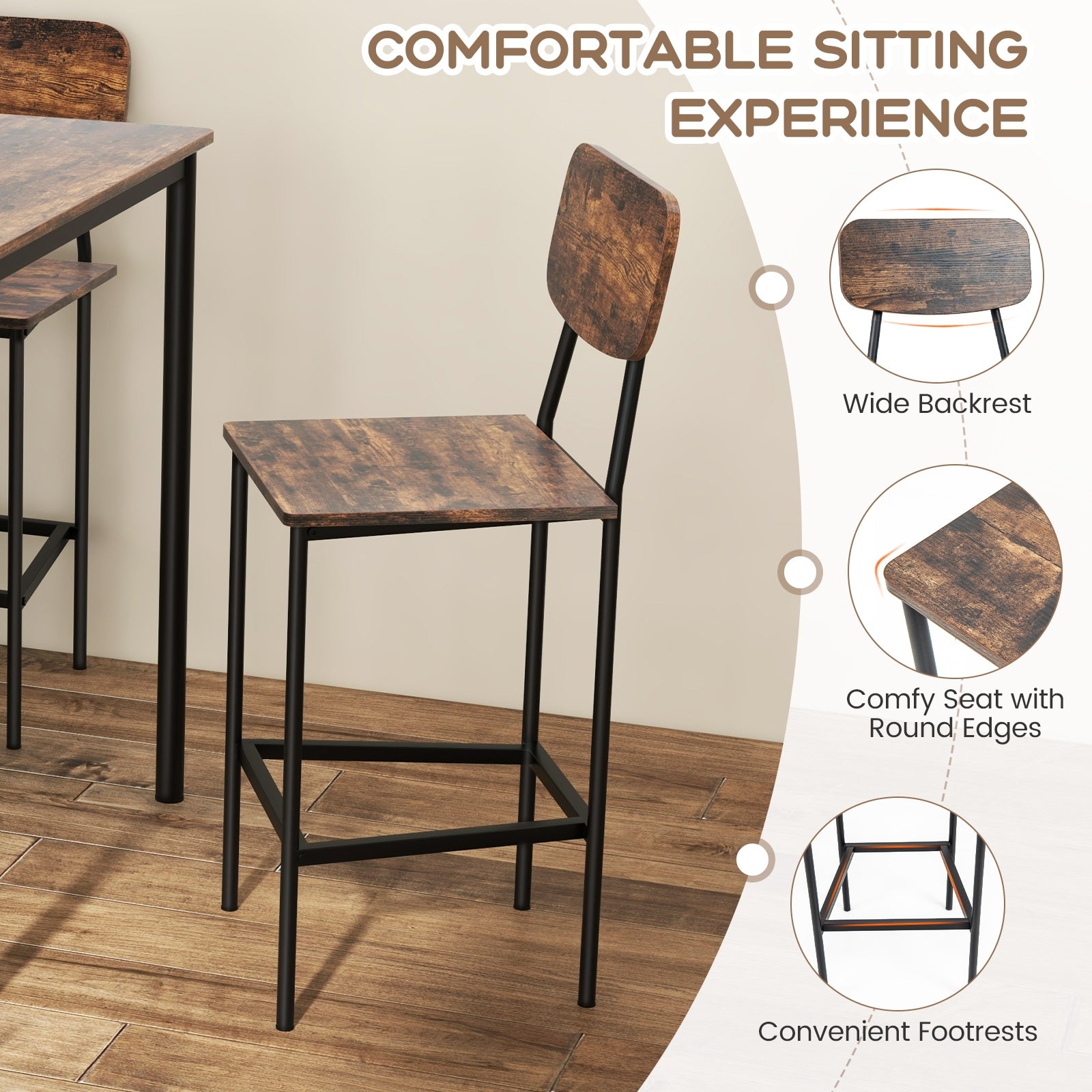 5 Pieces Industrial Dining Table Set with Counter Height Table and 4 Bar Stools, Coffee Dining Room Sets at Gallery Canada