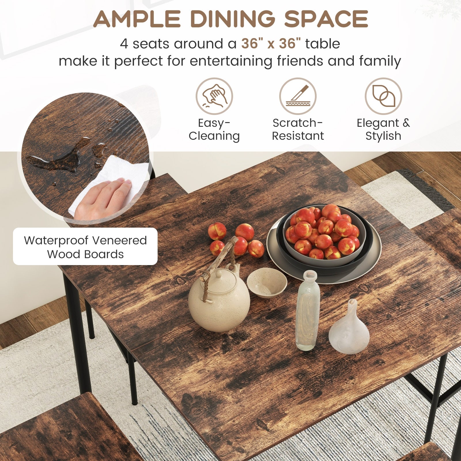 5 Pieces Industrial Dining Table Set with Counter Height Table and 4 Bar Stools, Coffee Dining Room Sets at Gallery Canada