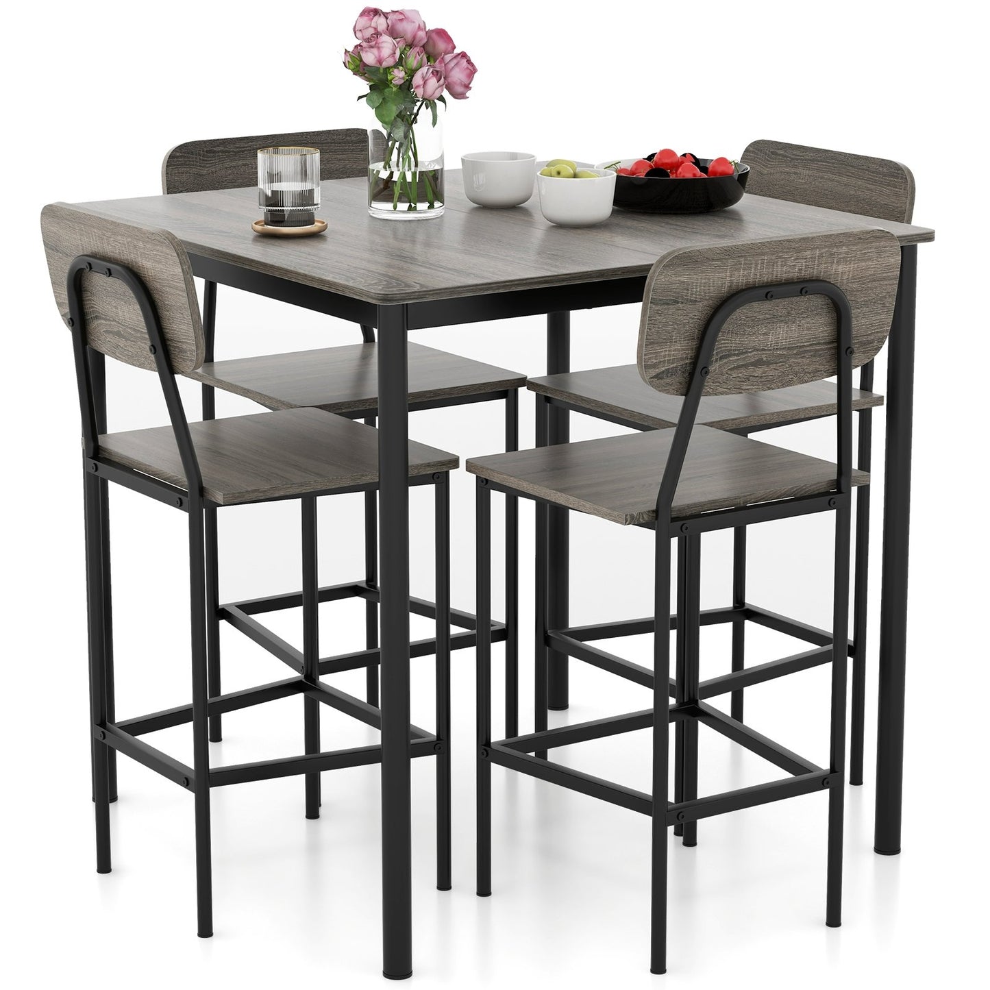 5-Piece Counter-Height Dining Bar Table Set with 4 Bar Chairs, Gray Dining Room Sets   at Gallery Canada