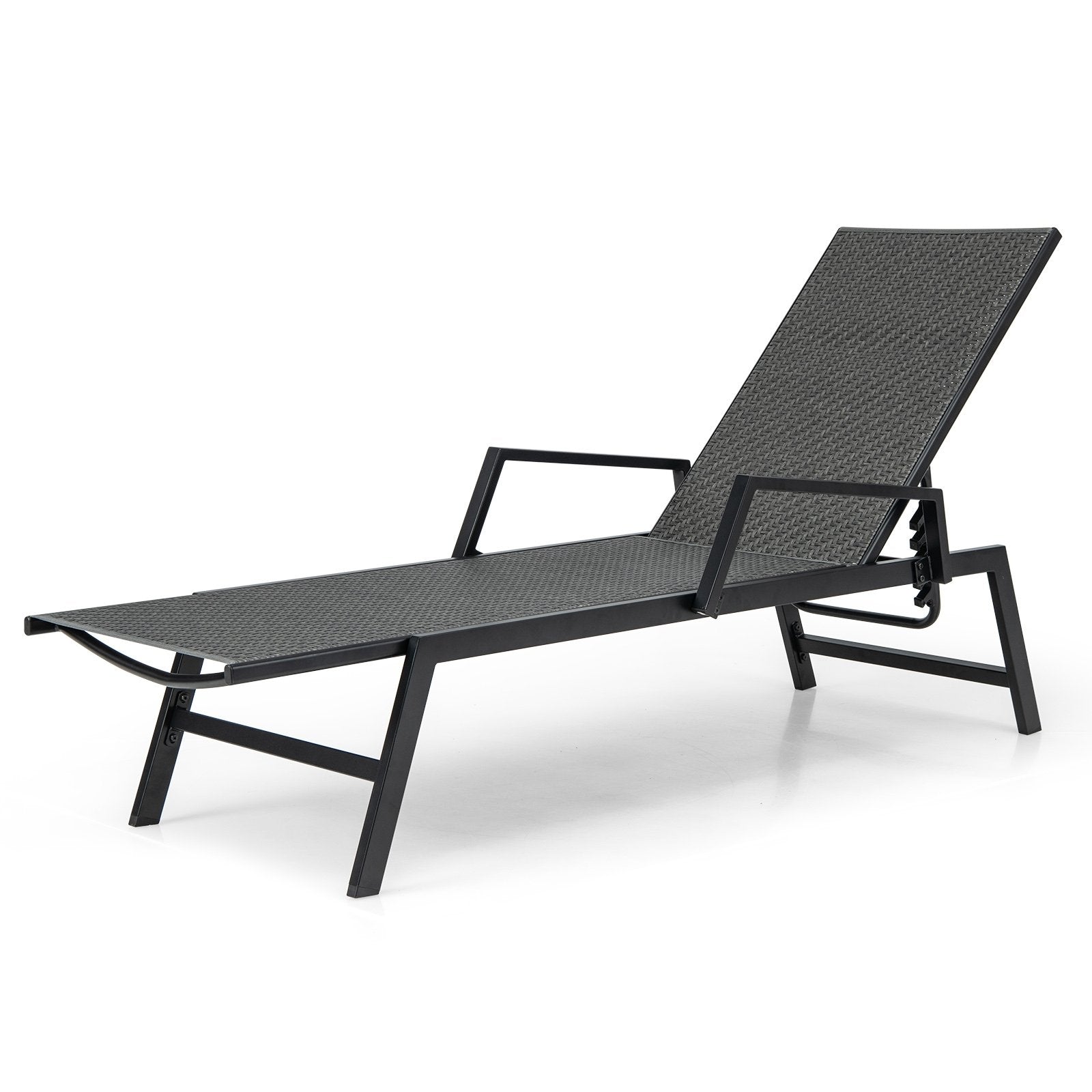 Outdoor Rattan Chaise Lounge Reclining Chair with Armrests and 5-Position Backrest, Brown Outdoor Chaise Lounges   at Gallery Canada