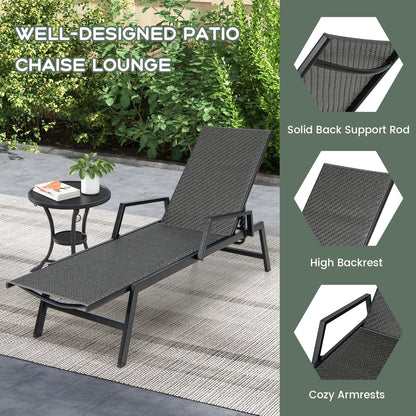 Outdoor Rattan Chaise Lounge Reclining Chair with Armrests and 5-Position Backrest, Brown Outdoor Chaise Lounges   at Gallery Canada