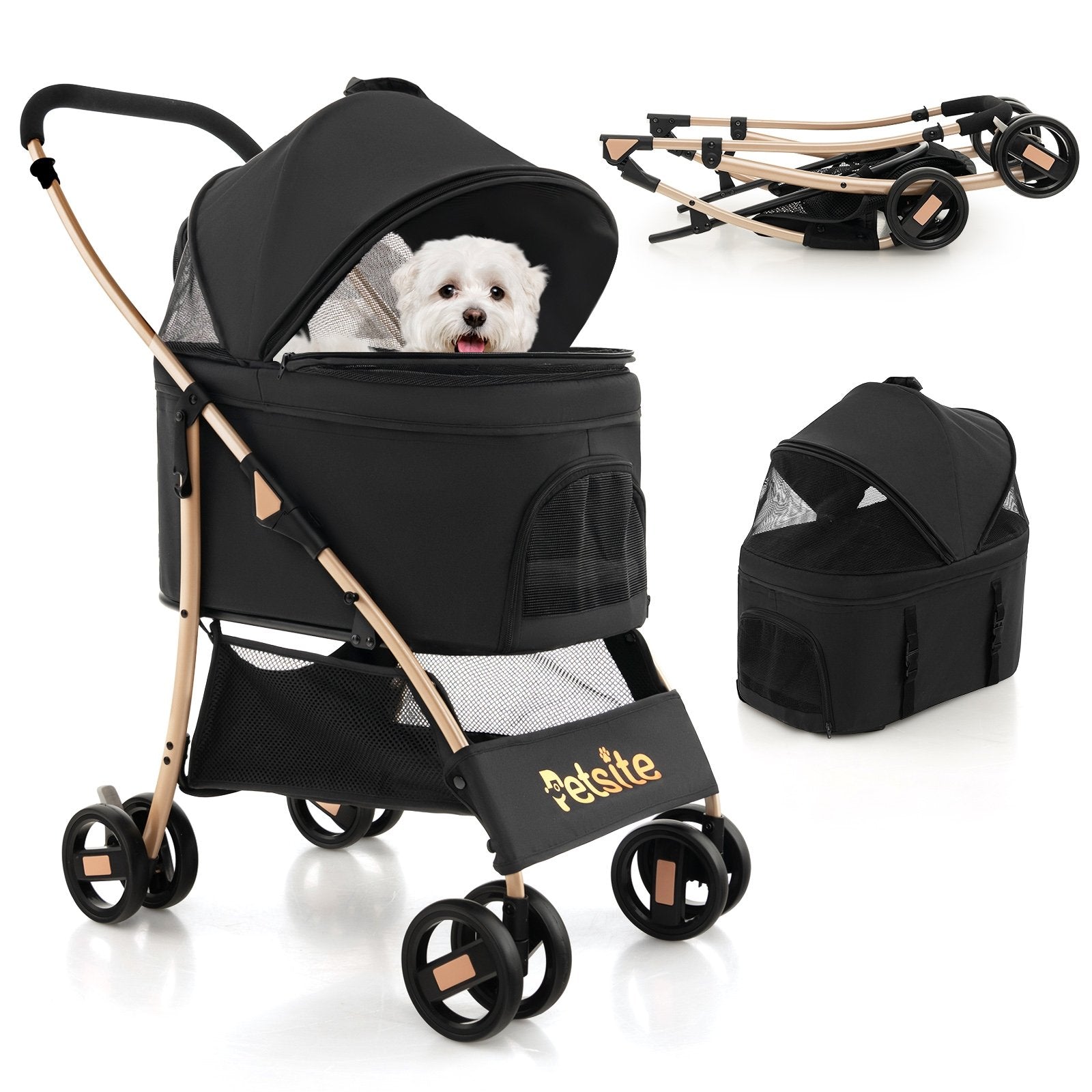 3-In-1 Pet Stroller with Removable Car Seat Carrier, Black Dog Supplies   at Gallery Canada