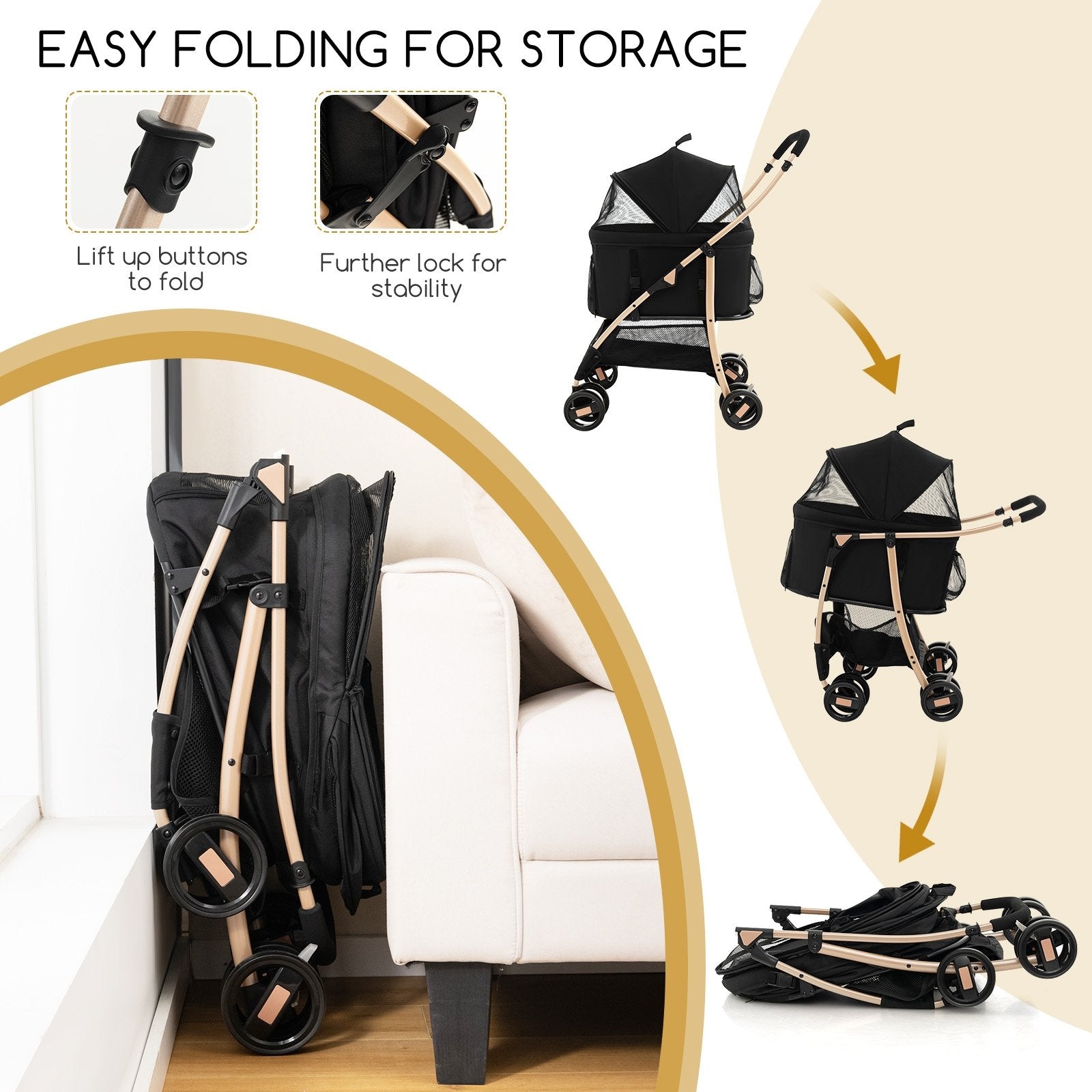 3-In-1 Pet Stroller with Removable Car Seat Carrier, Black Dog Supplies   at Gallery Canada