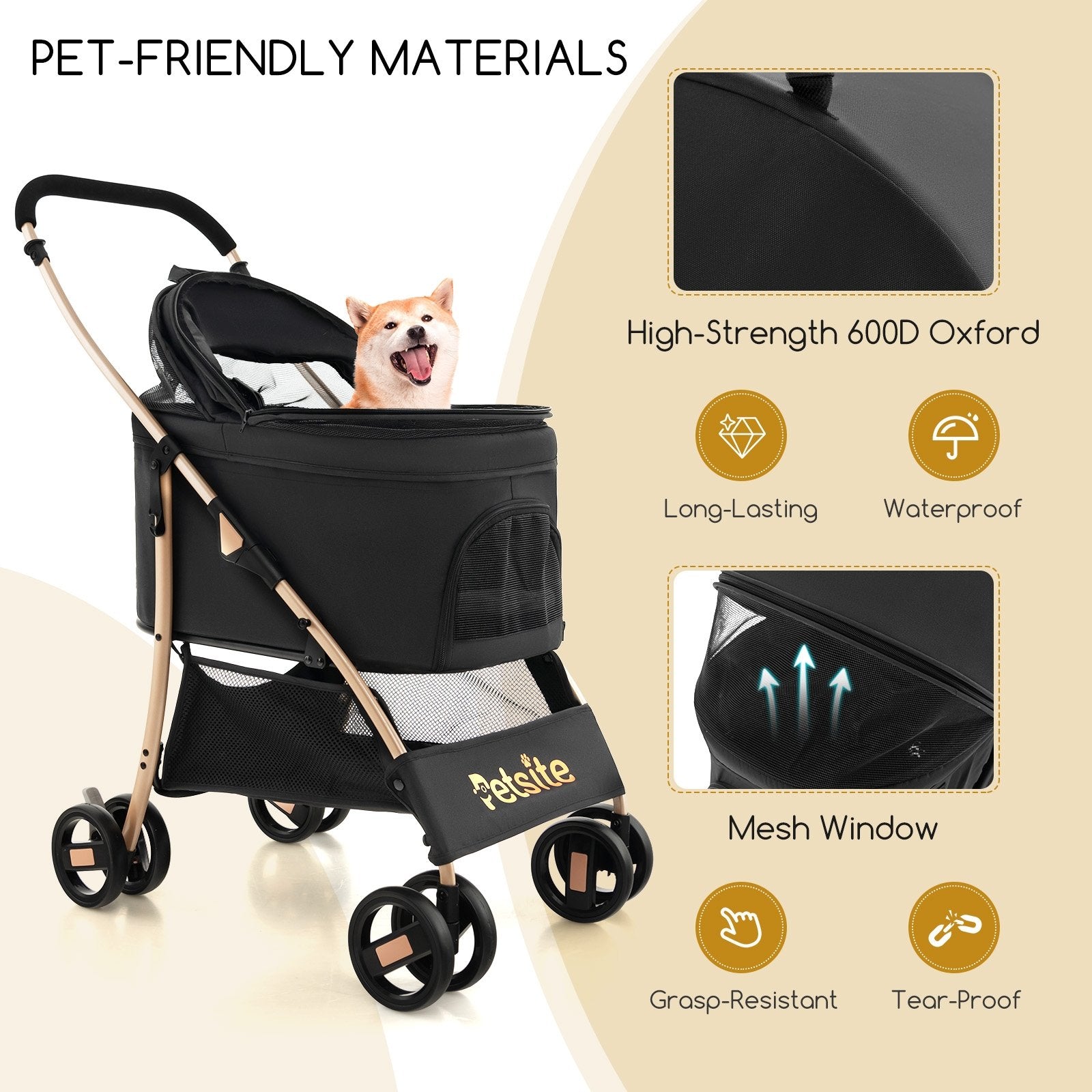 3-In-1 Pet Stroller with Removable Car Seat Carrier, Black Dog Supplies   at Gallery Canada