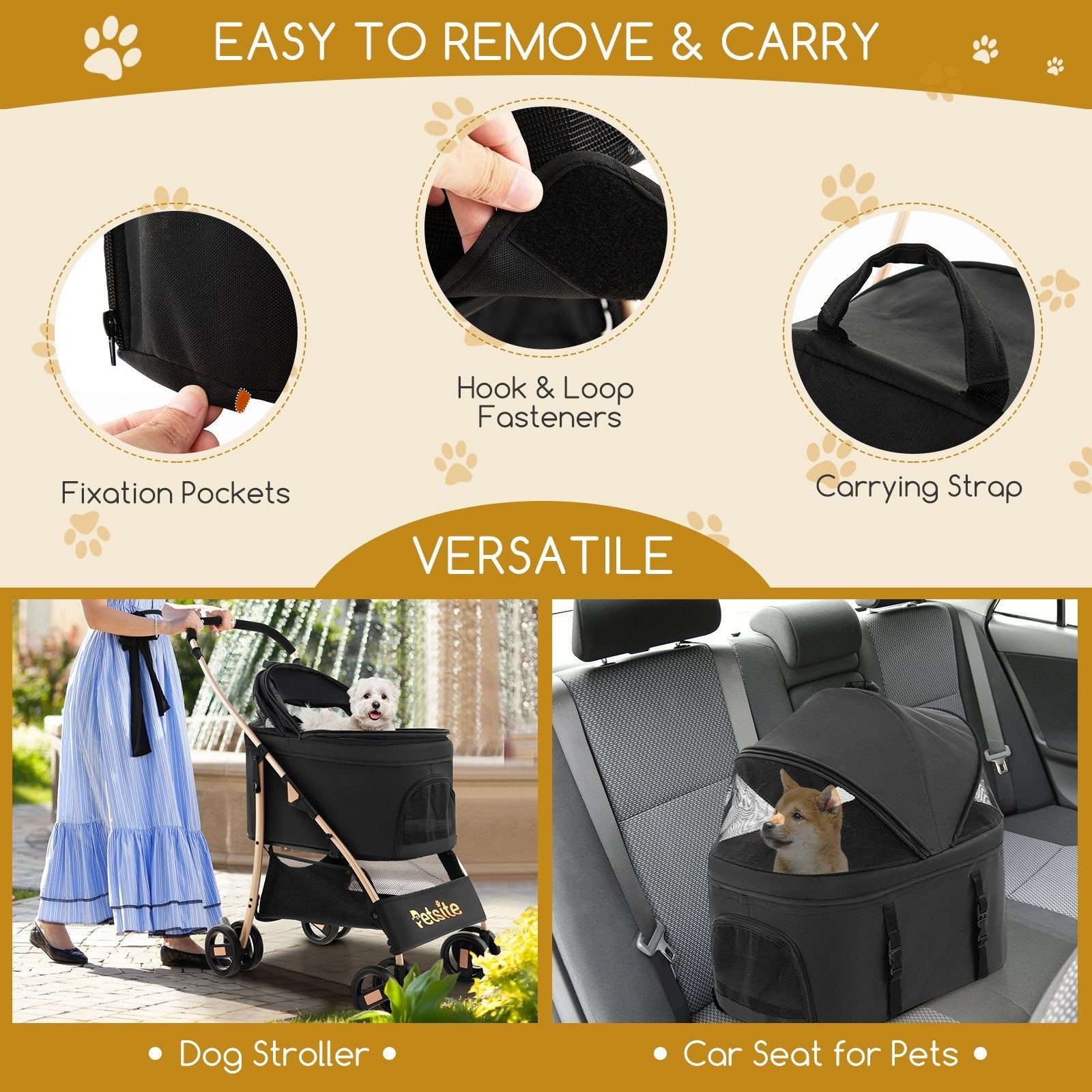 3-In-1 Pet Stroller with Removable Car Seat Carrier, Black Dog Supplies   at Gallery Canada