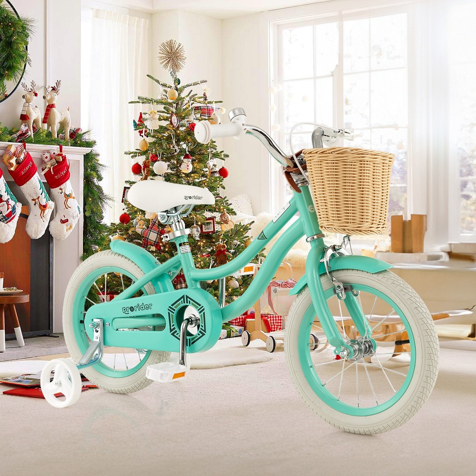 14-Inch Kids Bike with Training Wheels and Adjustable Handlebar Seat, Green Kids Bike   at Gallery Canada