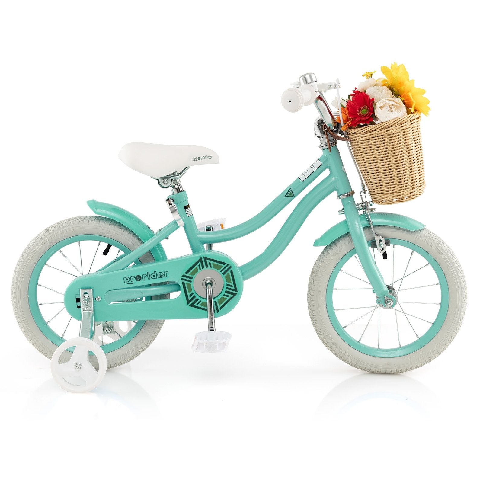 14-Inch Kids Bike with Training Wheels and Adjustable Handlebar Seat, Green Kids Bike   at Gallery Canada