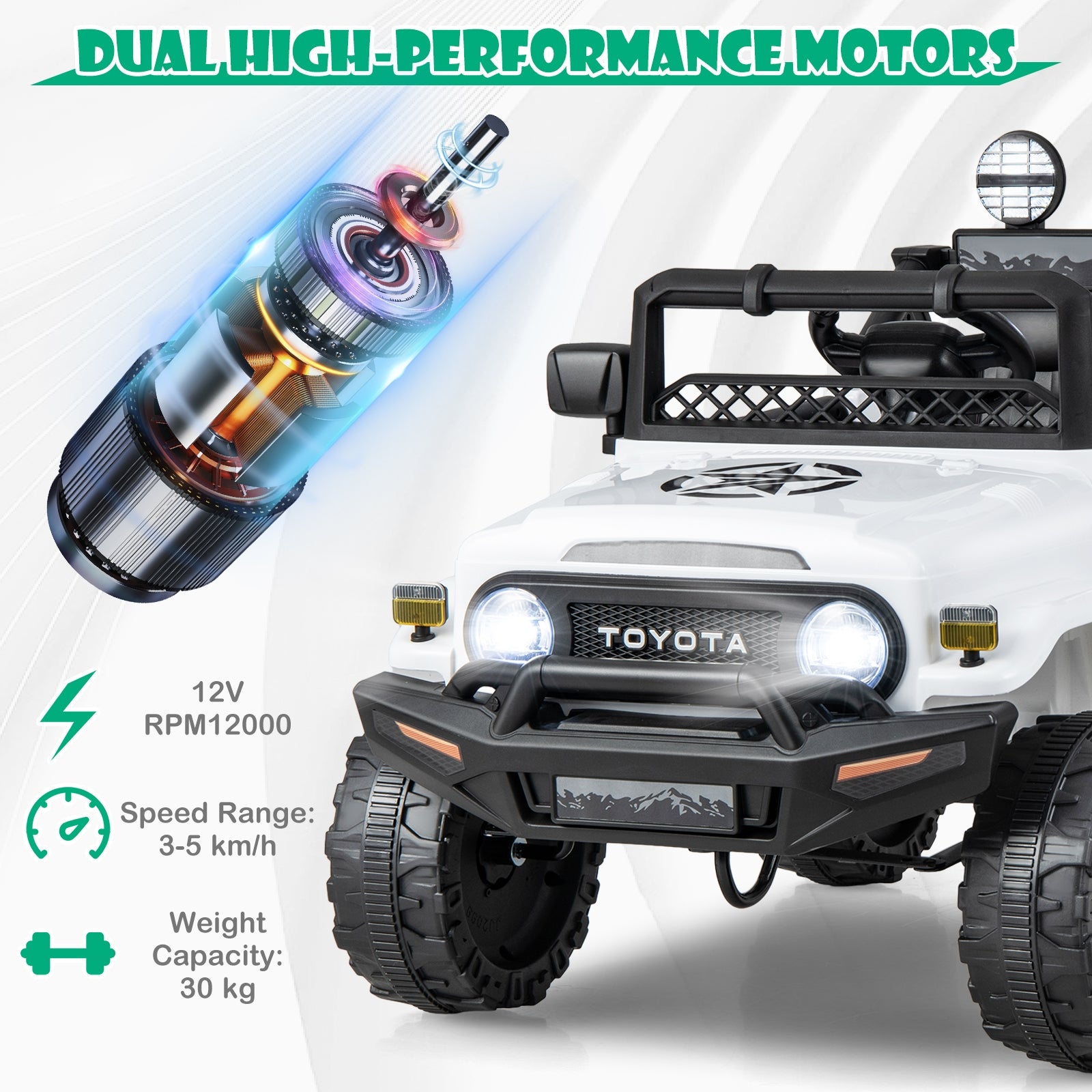 12V 7Ah Licensed Toyota FJ Cruiser Electric Car with Remote Control, White Powered Ride On Toys   at Gallery Canada