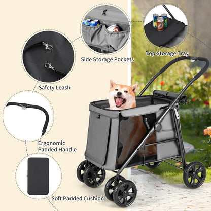 Folding Pet Stroller for Small and Medium Pets with Breathable Mesh andx One-Button Foldable, Gray Dog Supplies   at Gallery Canada