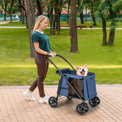 Folding Pet Stroller for Small and Medium Pets with Breathable Mesh andx One-Button Foldable, Blue Dog Supplies   at Gallery Canada