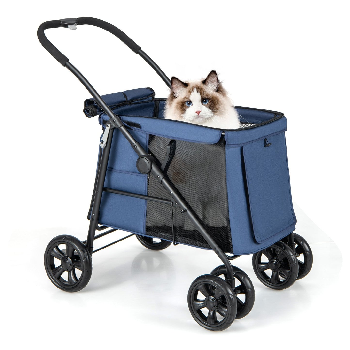 Folding Pet Stroller for Small and Medium Pets with Breathable Mesh andx One-Button Foldable, Blue Dog Supplies   at Gallery Canada