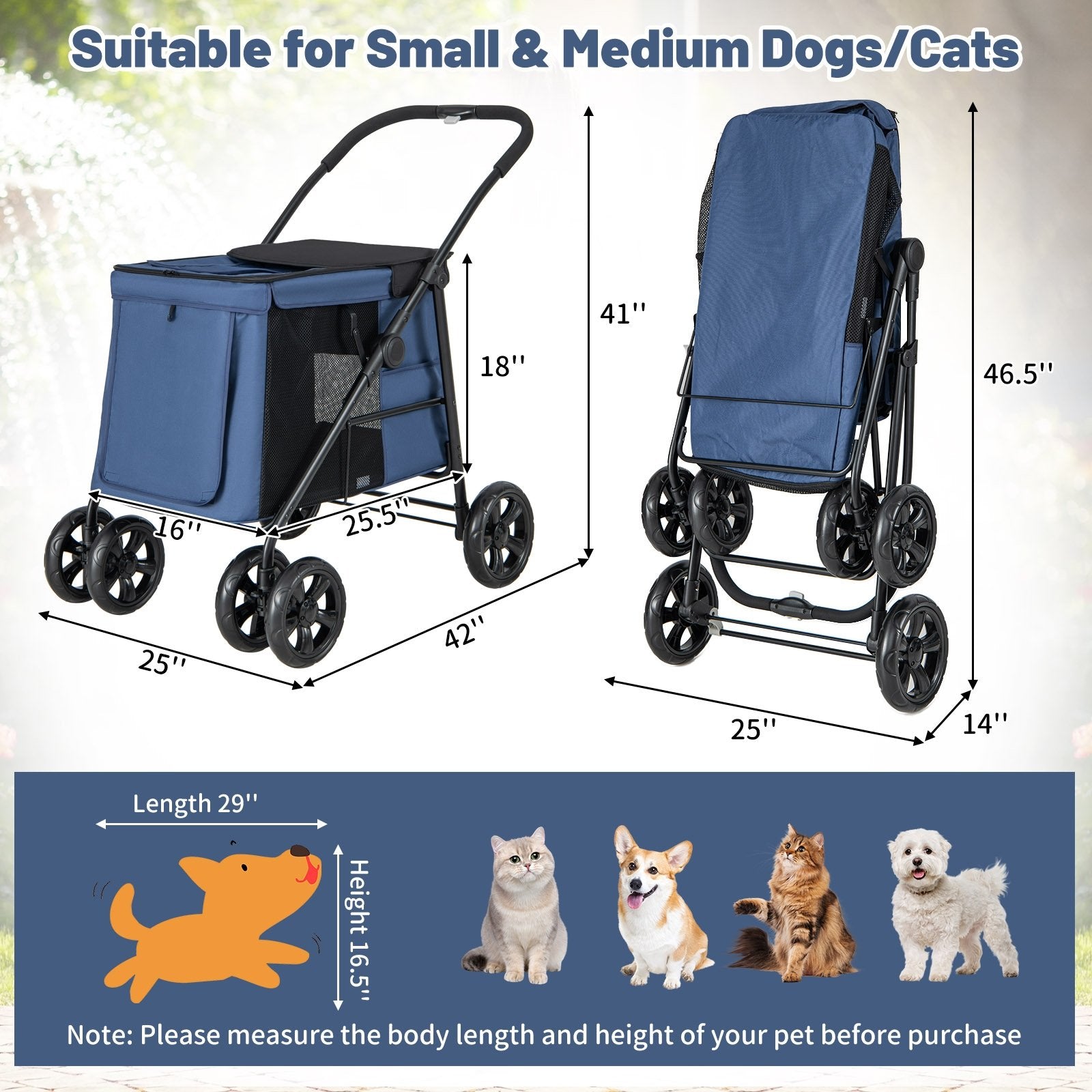 Folding Pet Stroller for Small and Medium Pets with Breathable Mesh andx One-Button Foldable, Blue Dog Supplies   at Gallery Canada