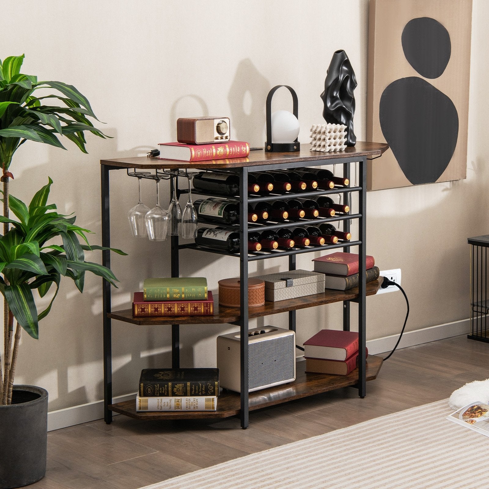 3-Tier Wine Bar Cabinet with Storage Shelves, Brown Wine Racks   at Gallery Canada