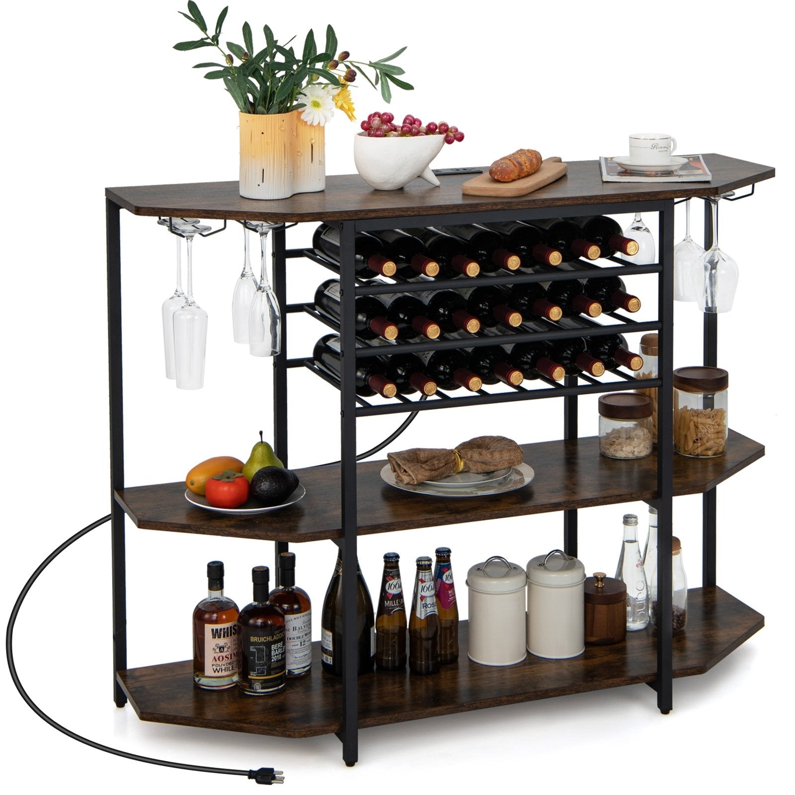 3-Tier Wine Bar Cabinet with Storage Shelves, Brown Wine Racks   at Gallery Canada