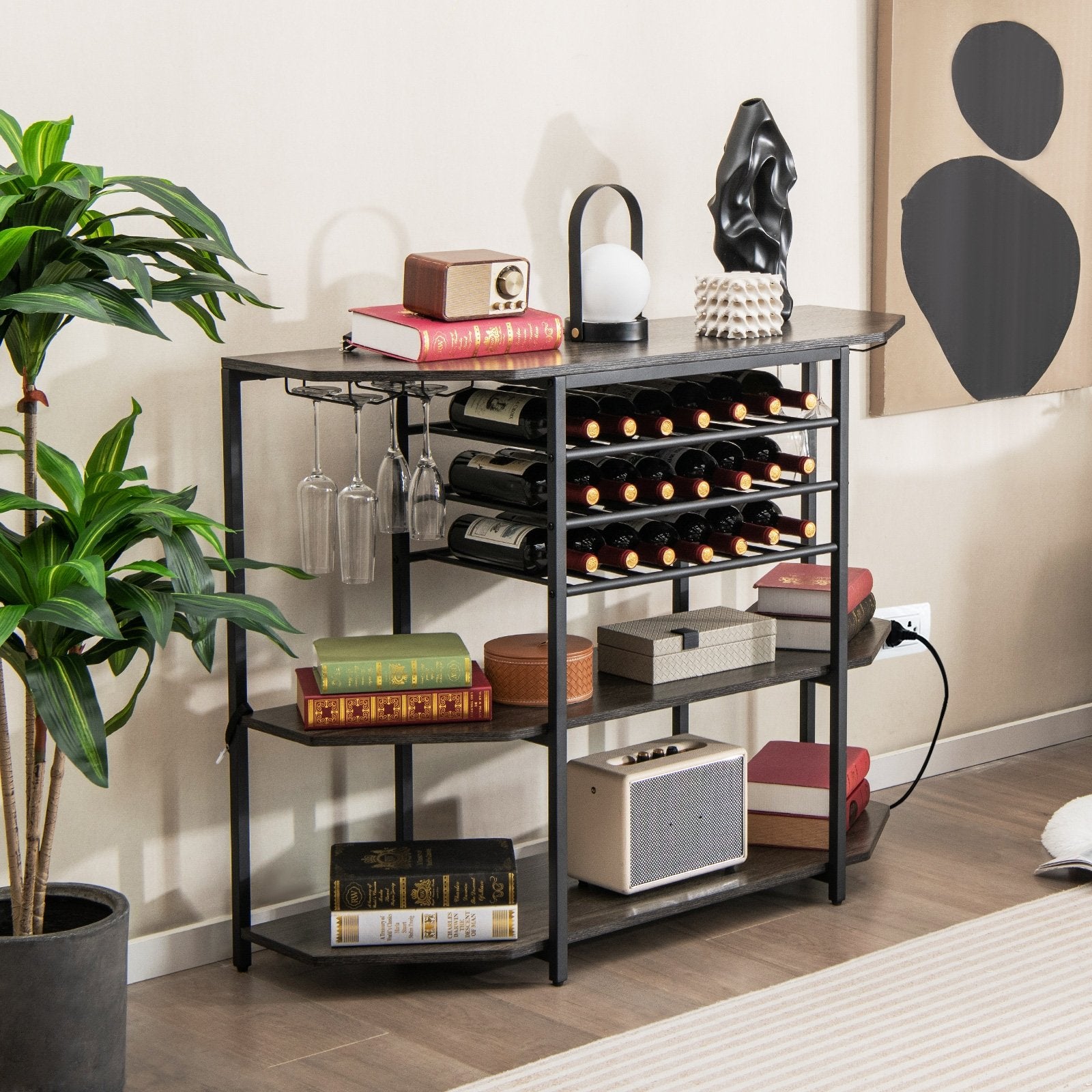 3-Tier Wine Bar Cabinet with Storage Shelves, Gray Wine Racks   at Gallery Canada