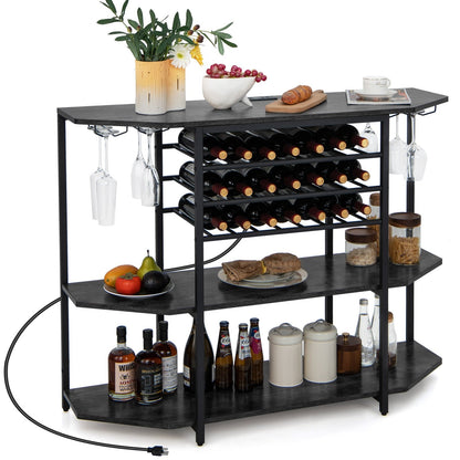 3-Tier Wine Bar Cabinet with Storage Shelves, Gray Wine Racks   at Gallery Canada