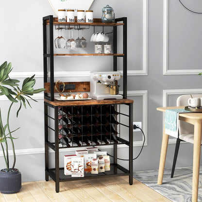 Wine Bar Cabinet Wine Rack with 4 Tier Storage Shelves and Glass Holders, Brown Wine Racks   at Gallery Canada