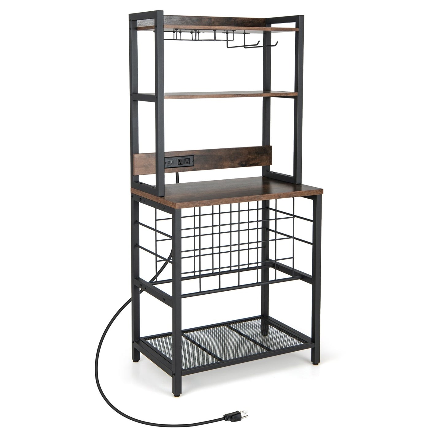 Wine Bar Cabinet Wine Rack with 4 Tier Storage Shelves and Glass Holders, Brown Wine Racks   at Gallery Canada