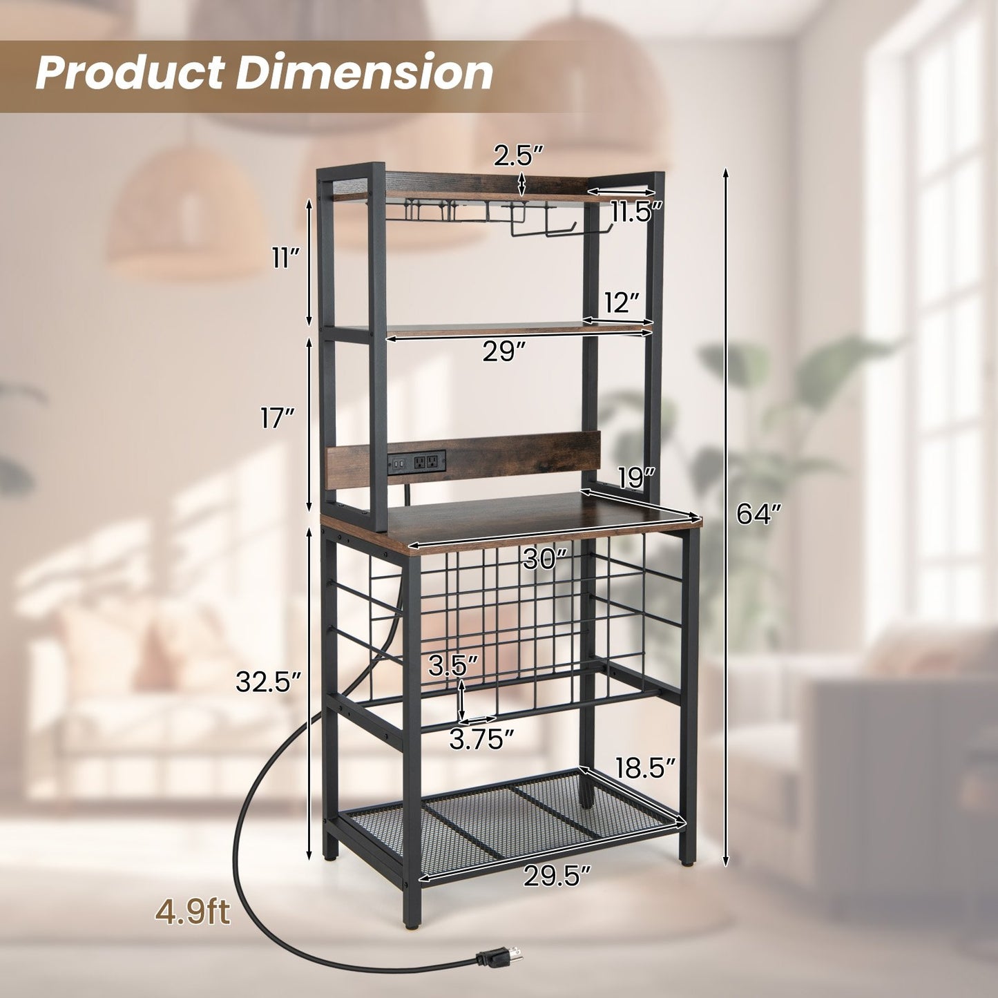 Wine Bar Cabinet Wine Rack with 4 Tier Storage Shelves and Glass Holders, Brown Wine Racks   at Gallery Canada