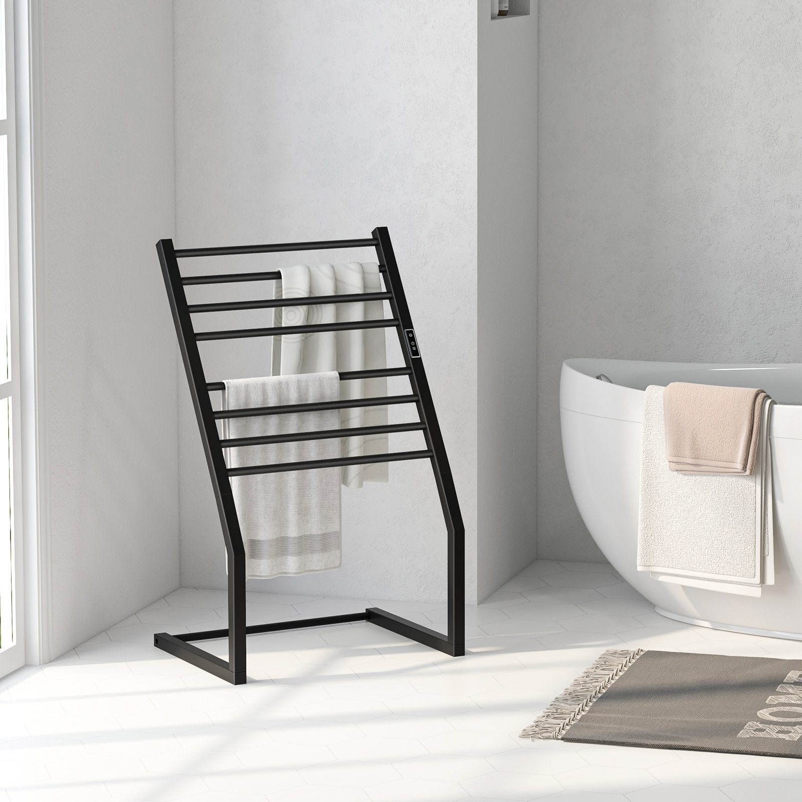 8 Bars Freestanding Wall Mounted Towel Warmer Rack with LED Display, Black Towel Racks   at Gallery Canada