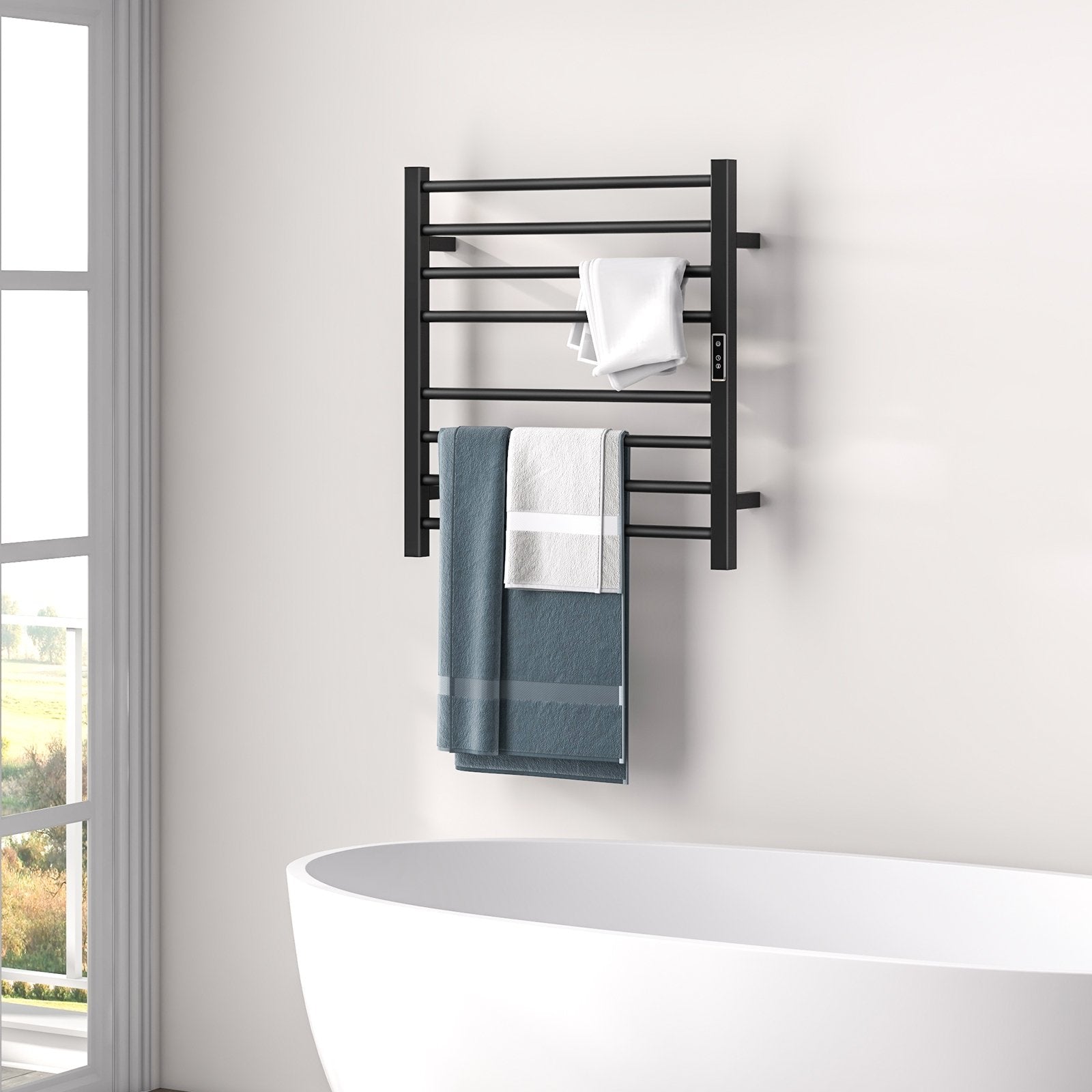 8 Bars Freestanding Wall Mounted Towel Warmer Rack with LED Display, Black Towel Racks   at Gallery Canada