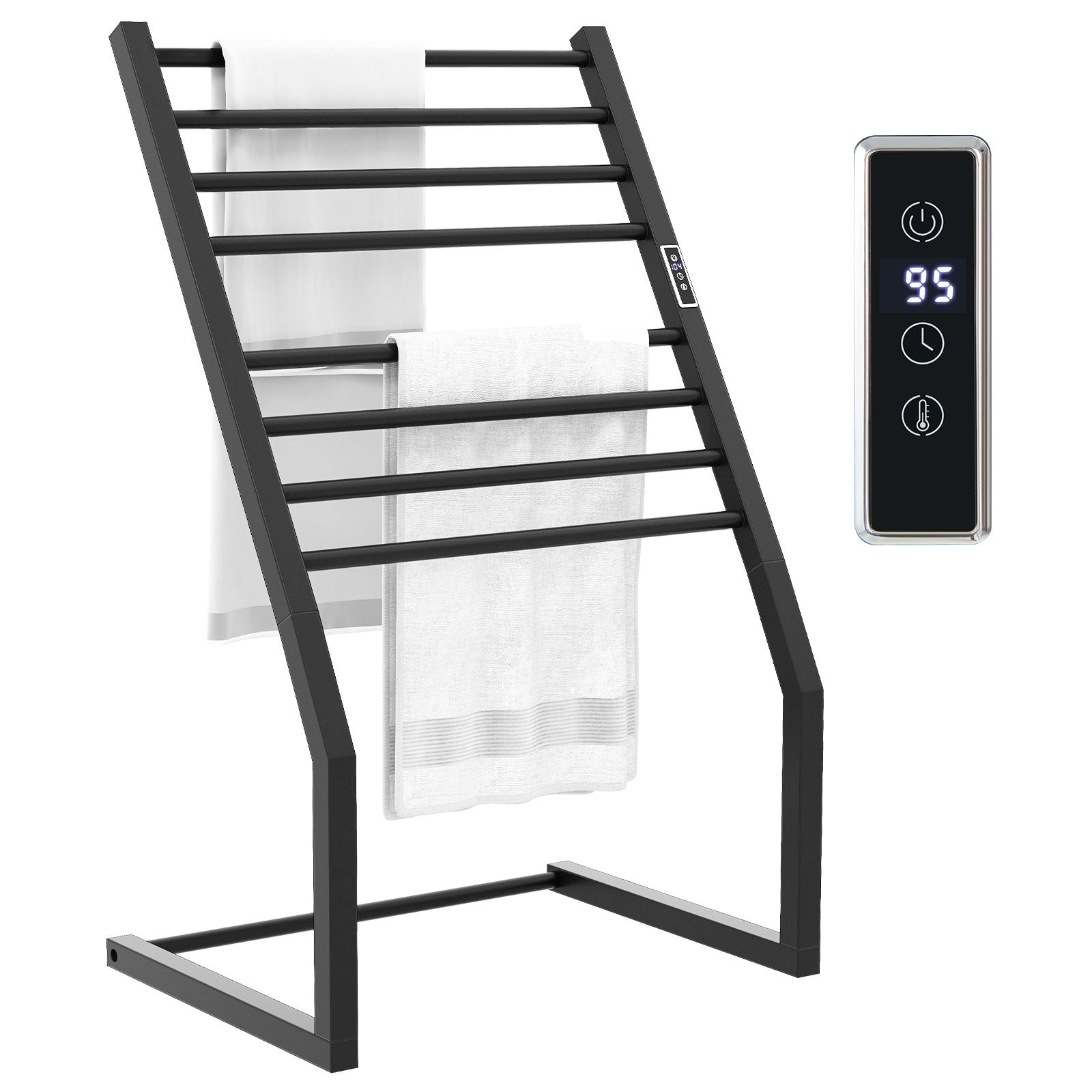 8 Bars Freestanding Wall Mounted Towel Warmer Rack with LED Display, Black Towel Racks   at Gallery Canada