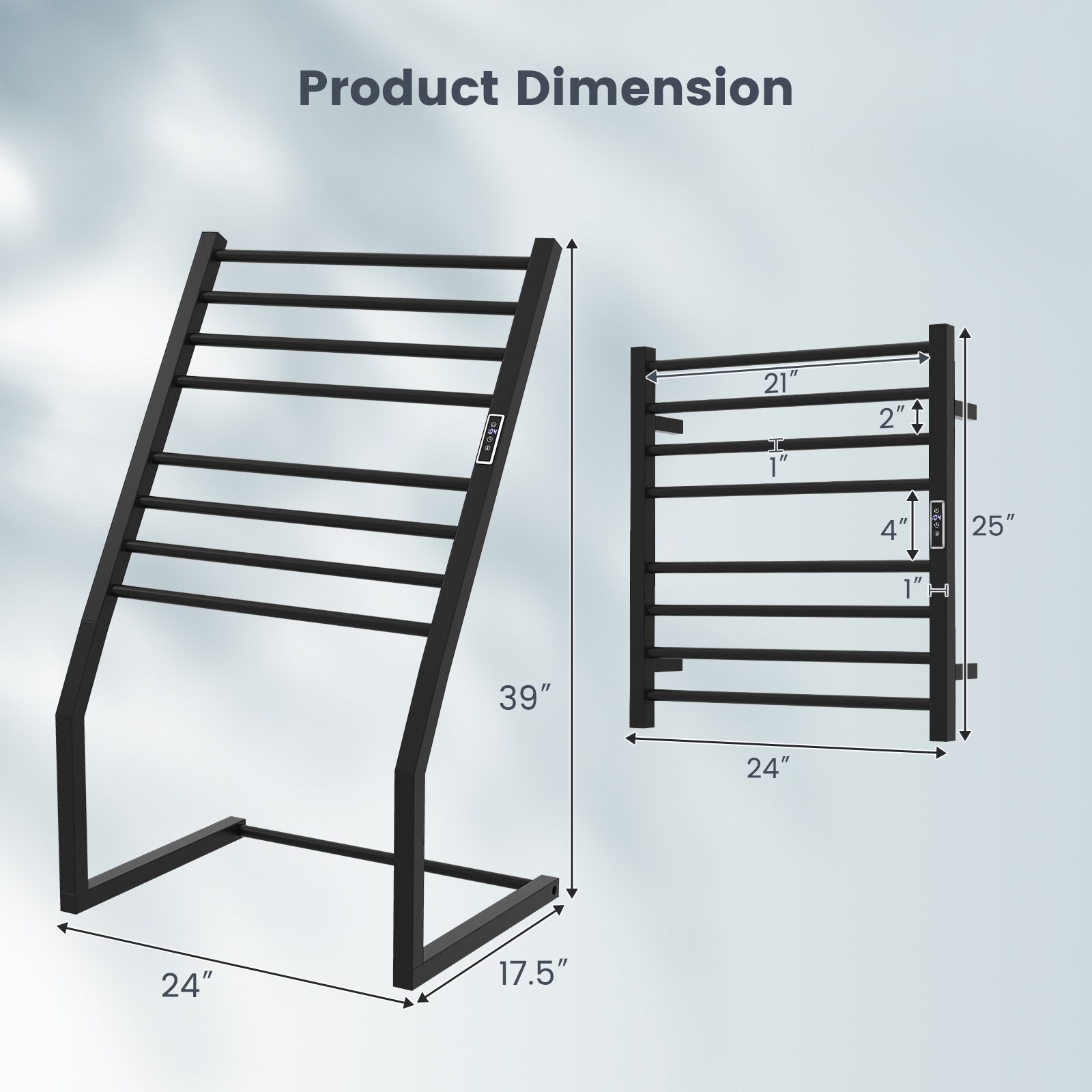 8 Bars Freestanding Wall Mounted Towel Warmer Rack with LED Display, Black Towel Racks   at Gallery Canada