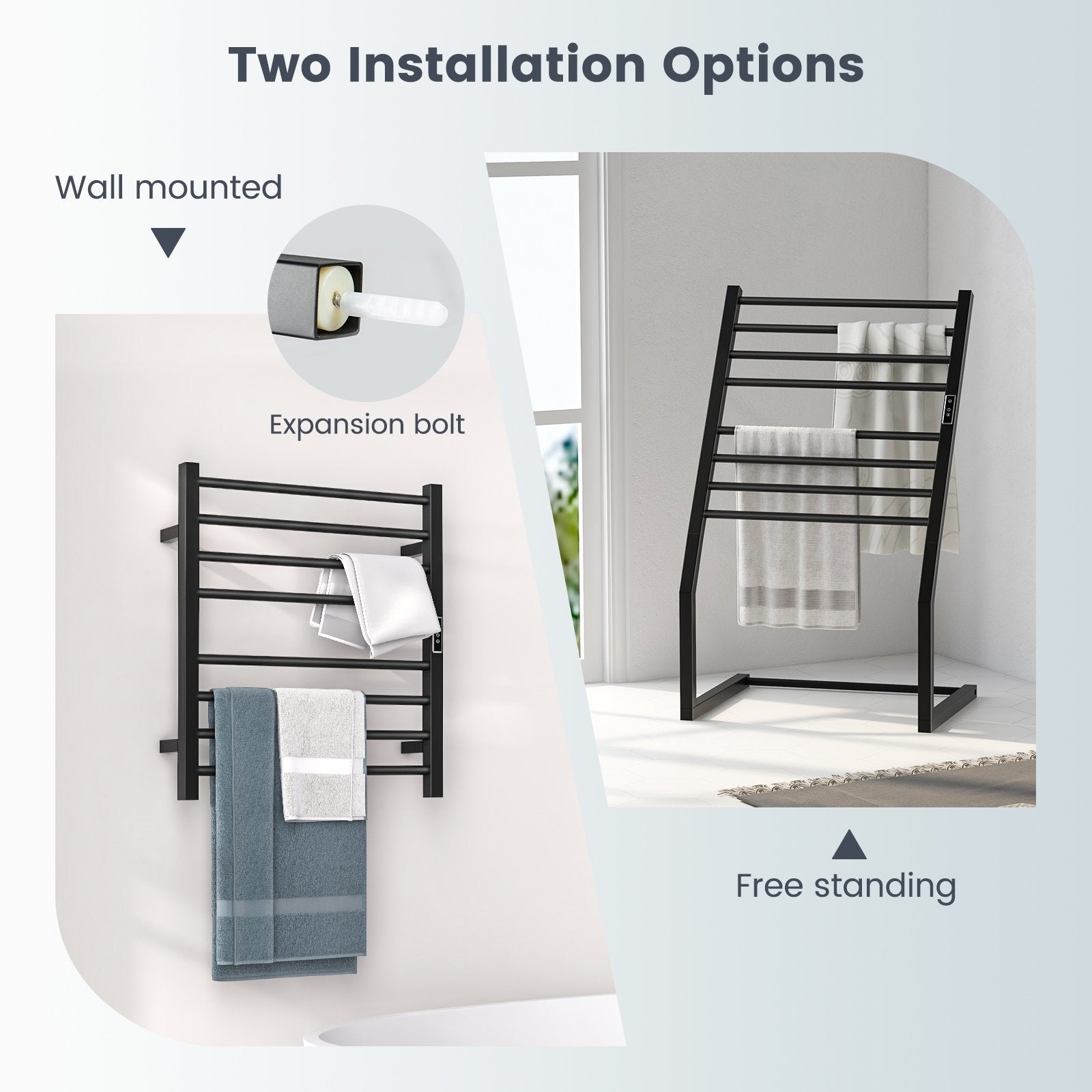 8 Bars Freestanding Wall Mounted Towel Warmer Rack with LED Display, Black Towel Racks   at Gallery Canada