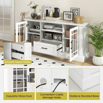 TV Stand for TVs up to 70  with Glass Doors Cubbies and Drawer, White Entertainment Centers & TV Stands   at Gallery Canada