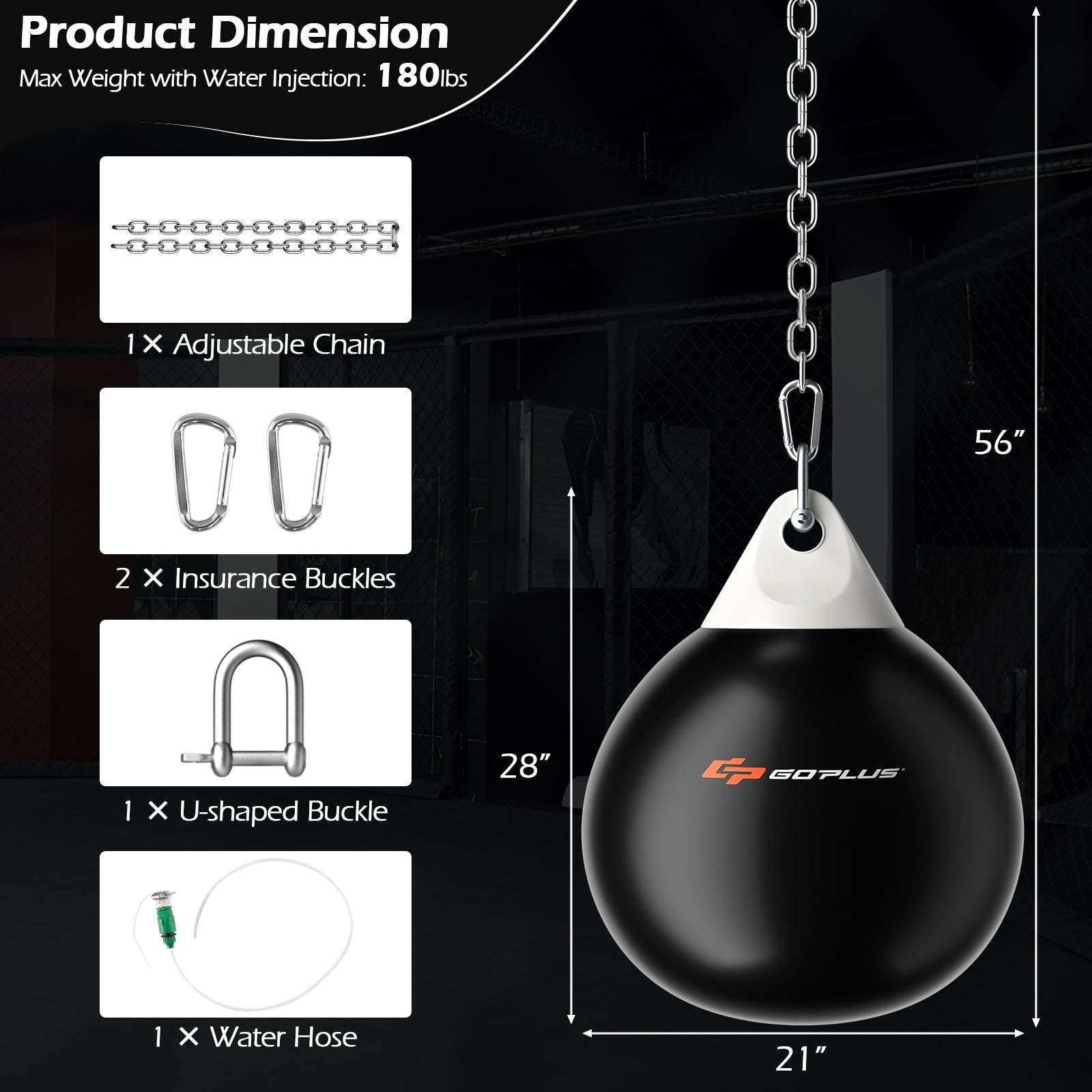 21 Inch Water Punching Bag with Adjustable Metal Chain, Black Boxing & Martial Arts at Gallery Canada