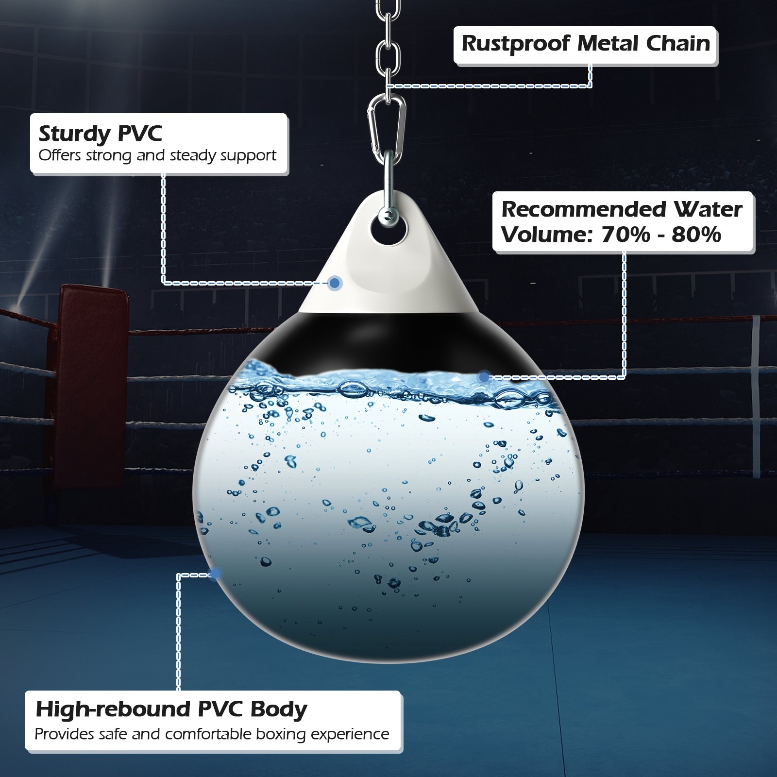 21 Inch Water Punching Bag with Adjustable Metal Chain, Black Boxing & Martial Arts at Gallery Canada