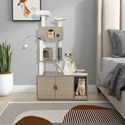 Cat Tree with Litter Box Enclosure for Indoor Cars, Gray Cat Trees Condos & Scratchers   at Gallery Canada