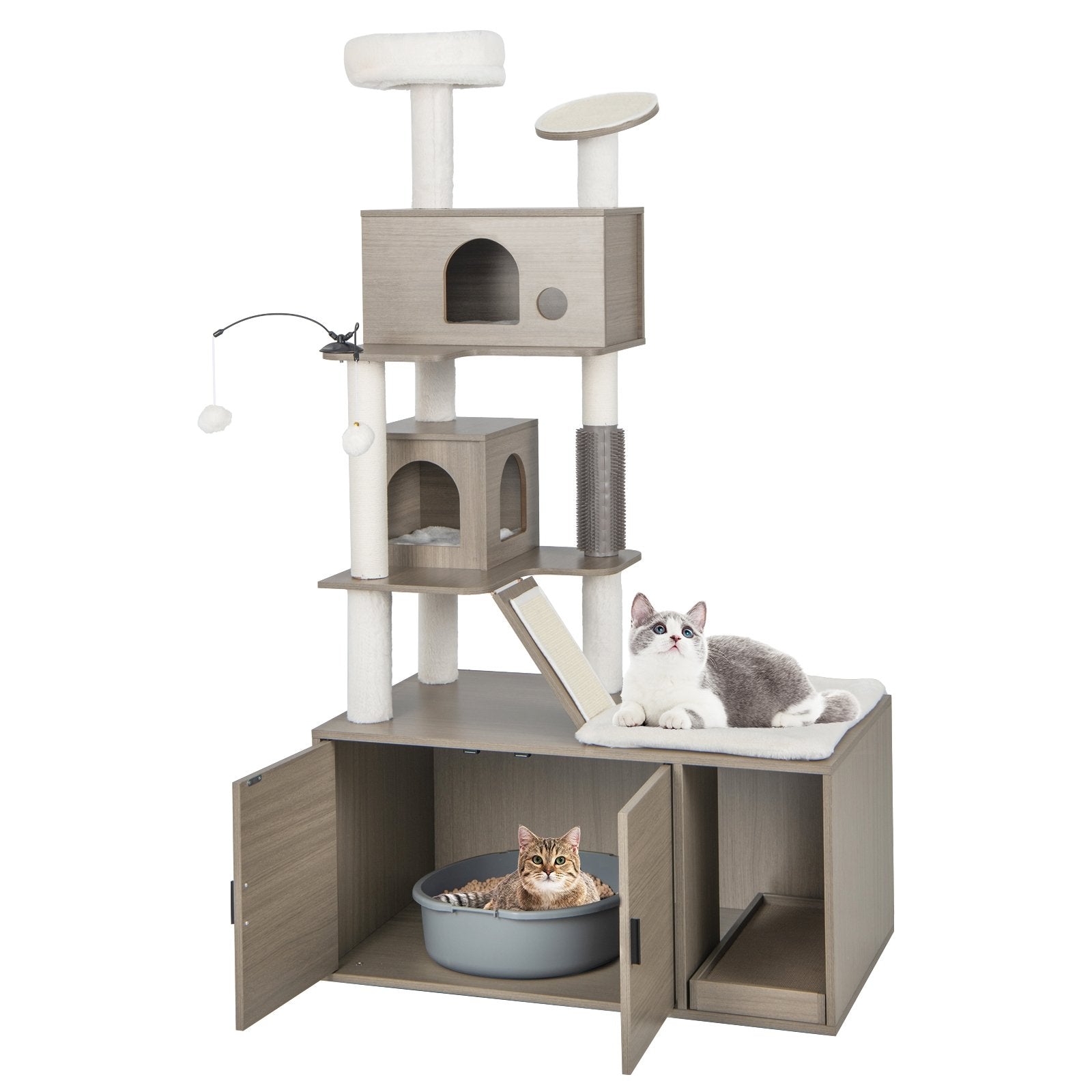 Cat Tree with Litter Box Enclosure for Indoor Cars, Gray Cat Trees Condos & Scratchers   at Gallery Canada