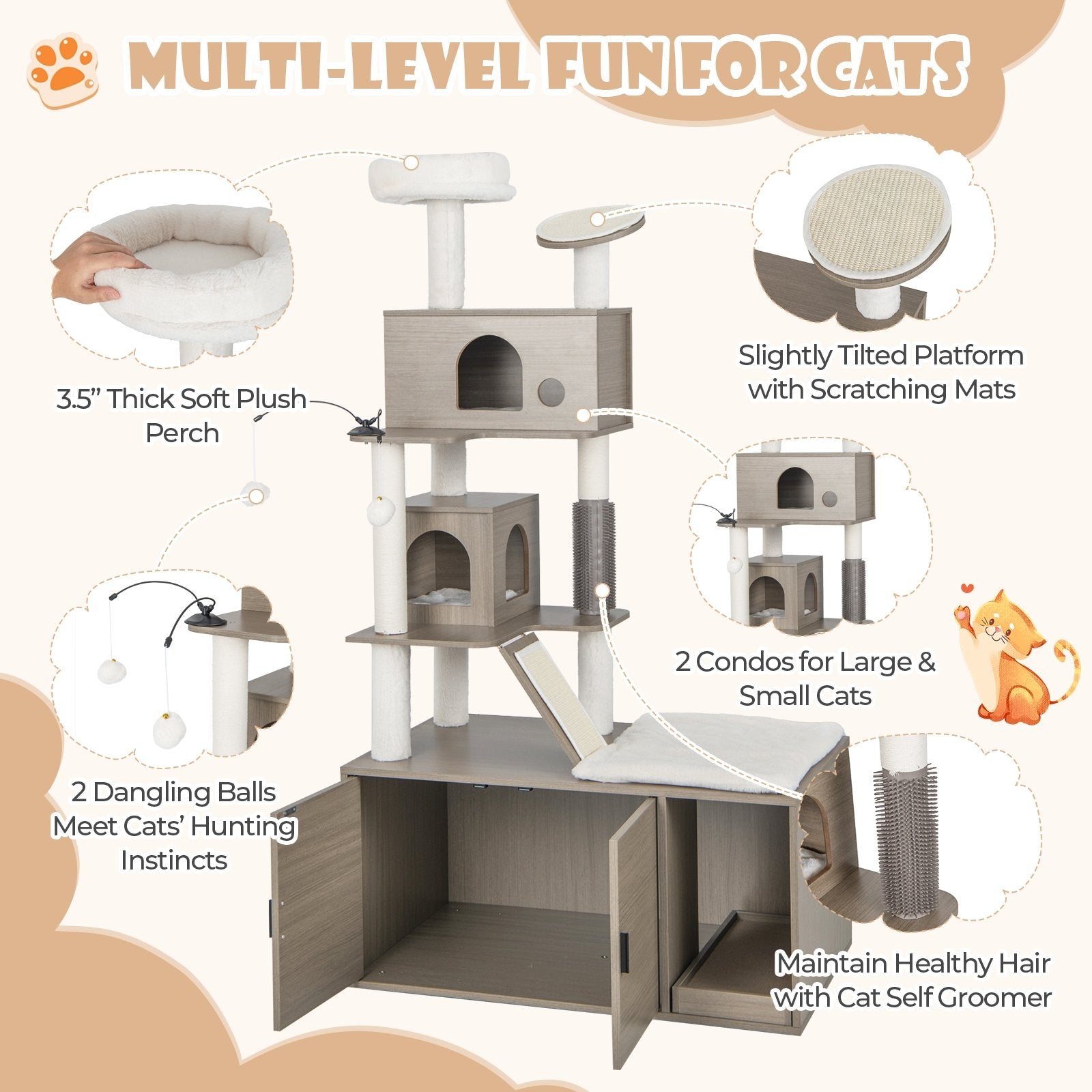 Cat Tree with Litter Box Enclosure for Indoor Cars, Gray Cat Trees Condos & Scratchers   at Gallery Canada