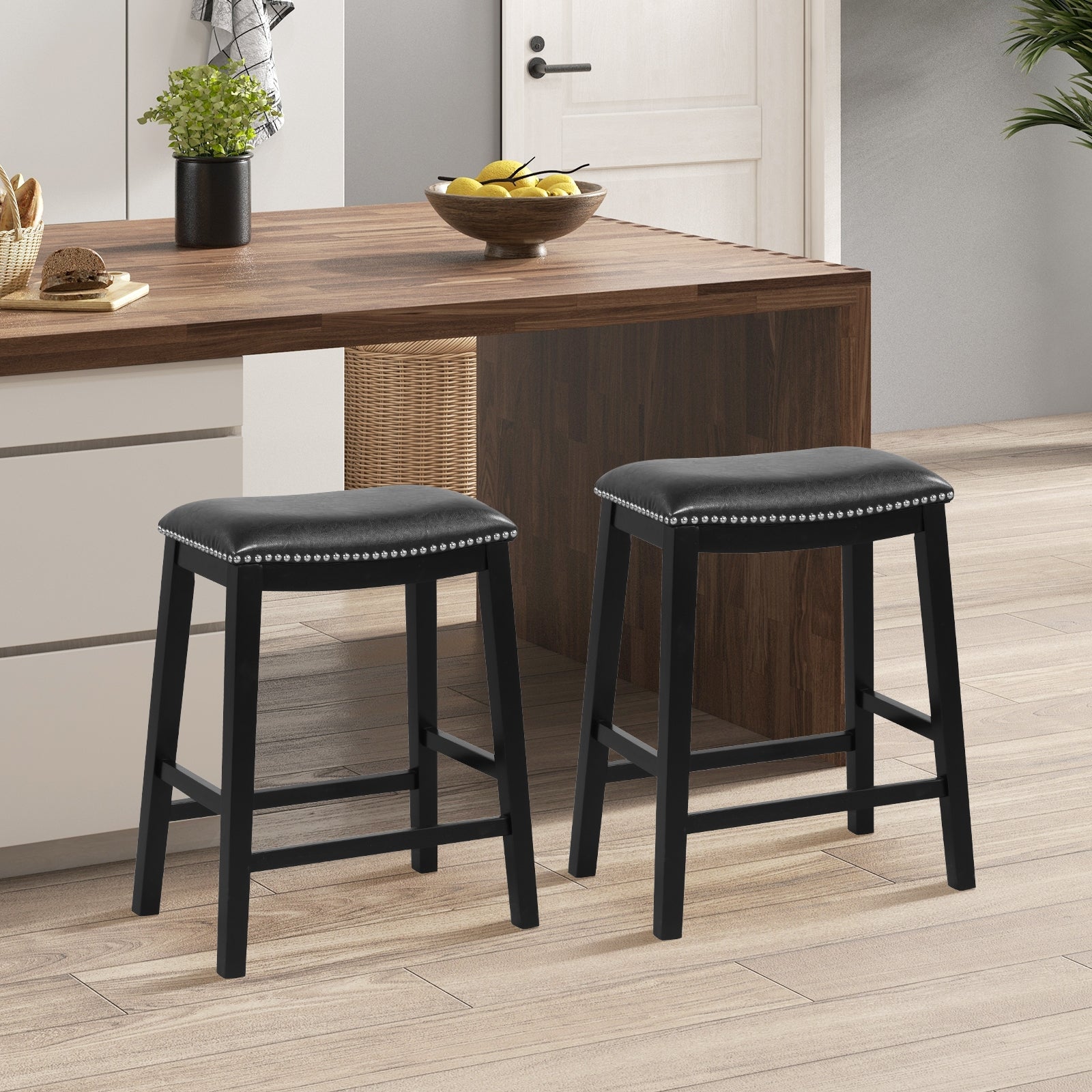 26 Inch Counter Height Bar Stool Set of 2 with Upholstered Seat, Black Bar Stools at Gallery Canada
