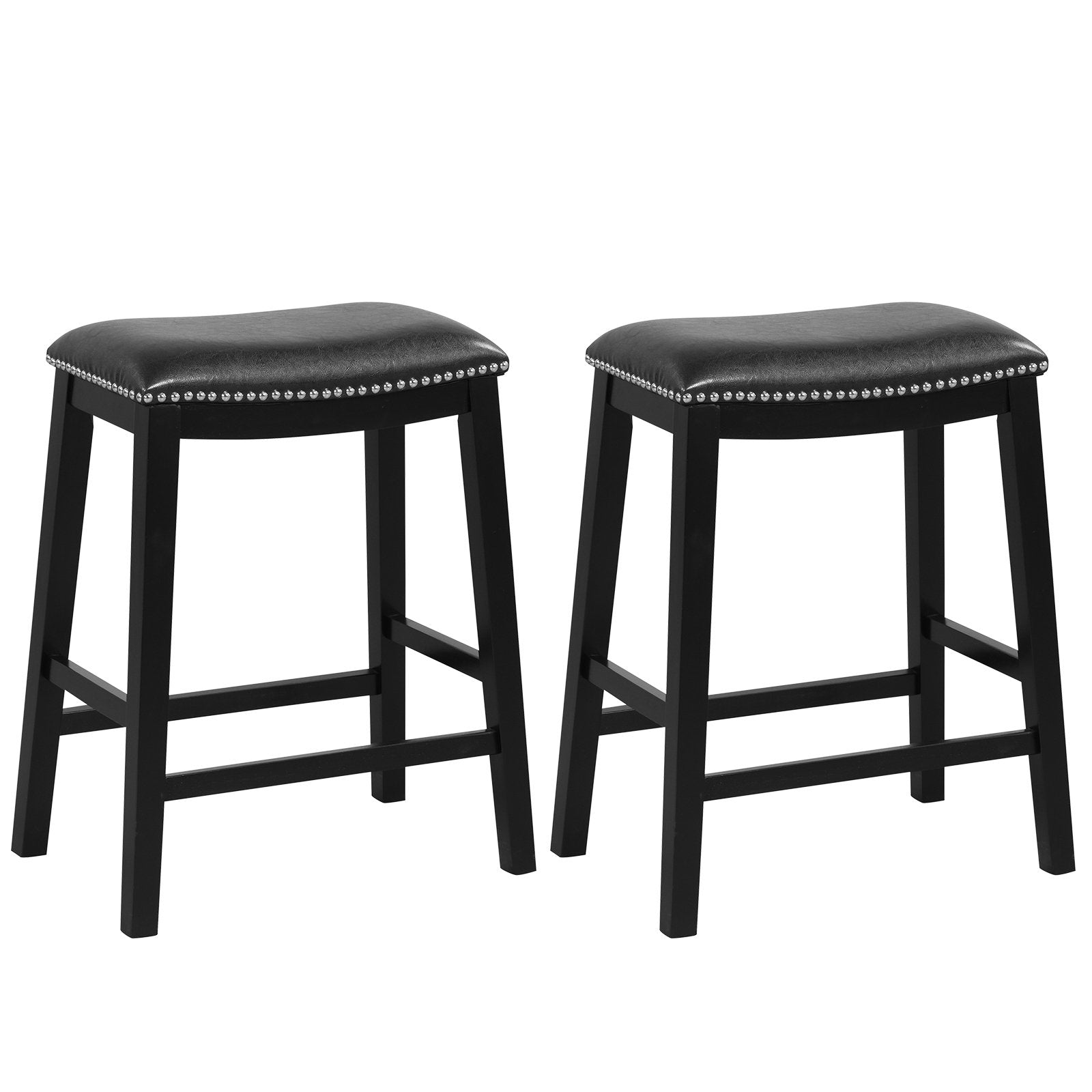 26 Inch Counter Height Bar Stool Set of 2 with Upholstered Seat, Black Bar Stools Black at Gallery Canada