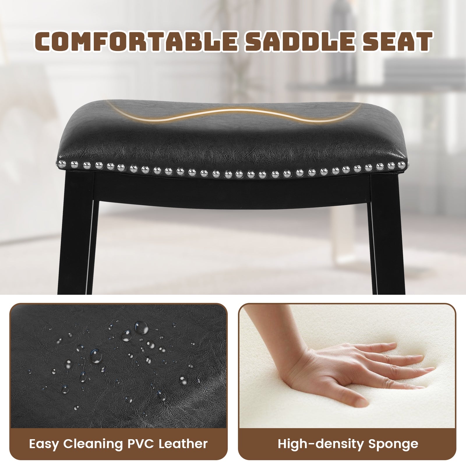 26 Inch Counter Height Bar Stool Set of 2 with Upholstered Seat, Black Bar Stools at Gallery Canada