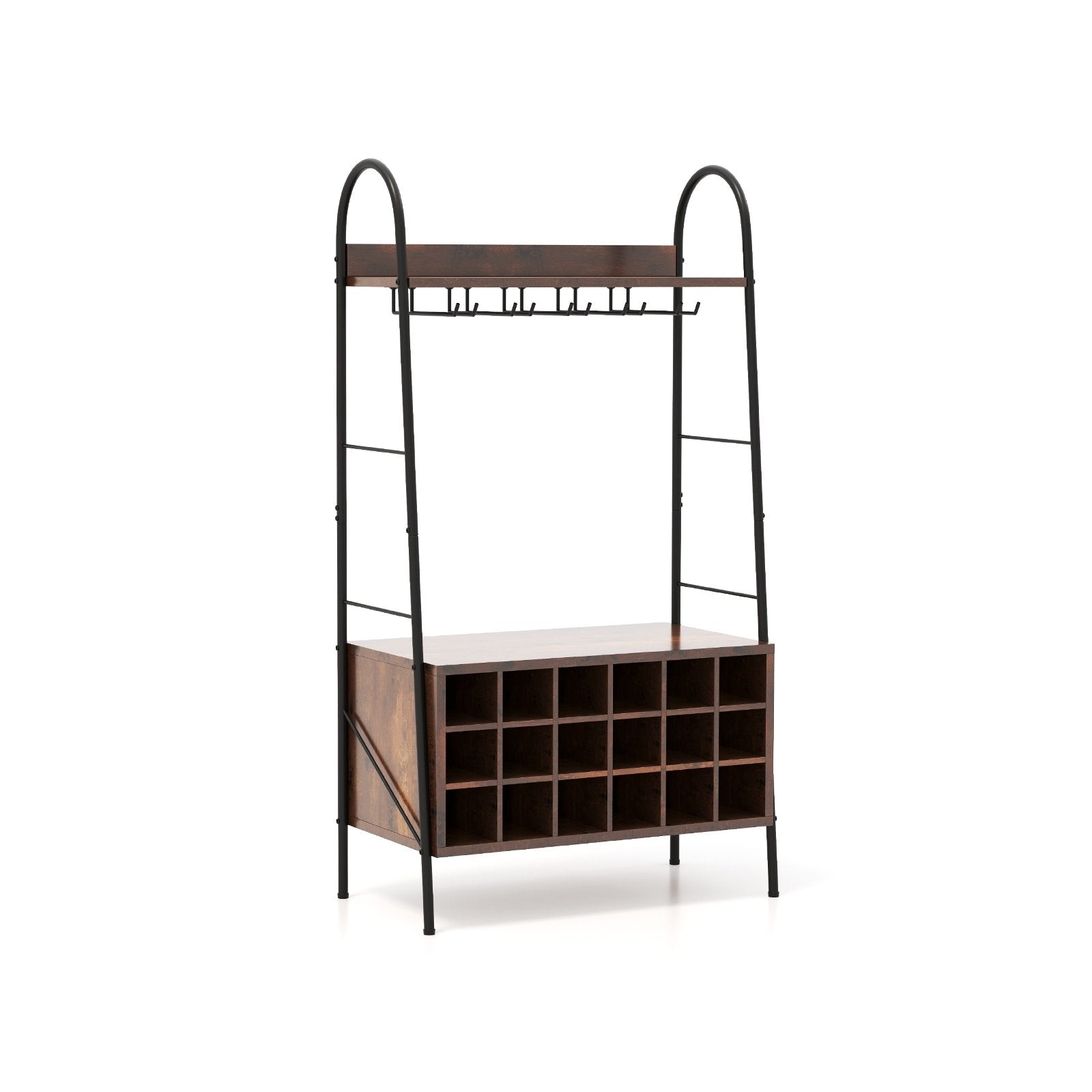 Baker's Rack with Detachable Wine Rack and 5 Rows of Stemware Holder-Rustic Brown , Rustic Brown Baker's Racks   at Gallery Canada