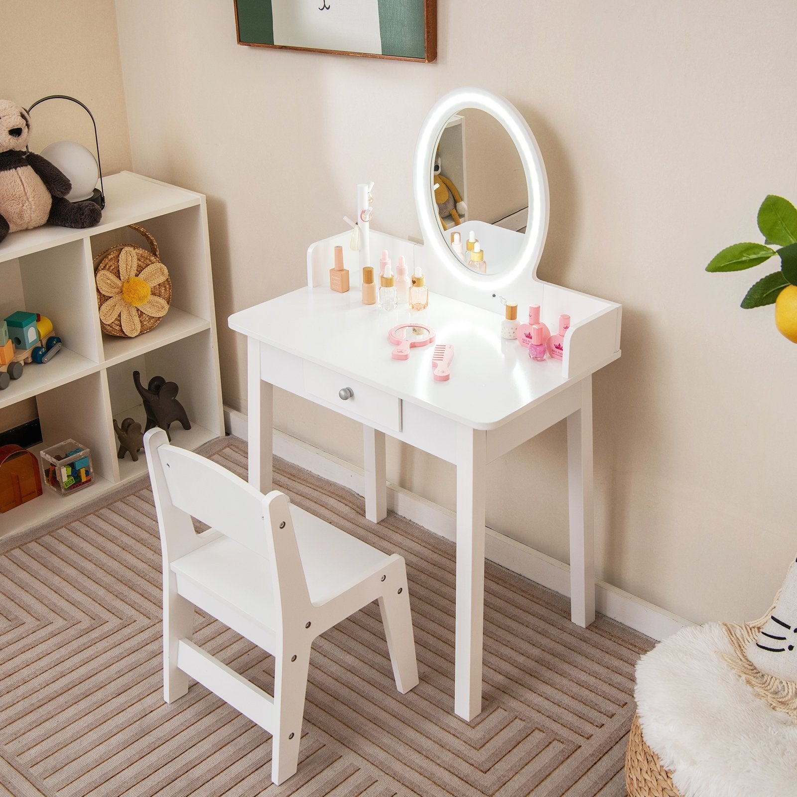 Kids Vanity Set with Lighted Mirror, White Kids Vanities   at Gallery Canada