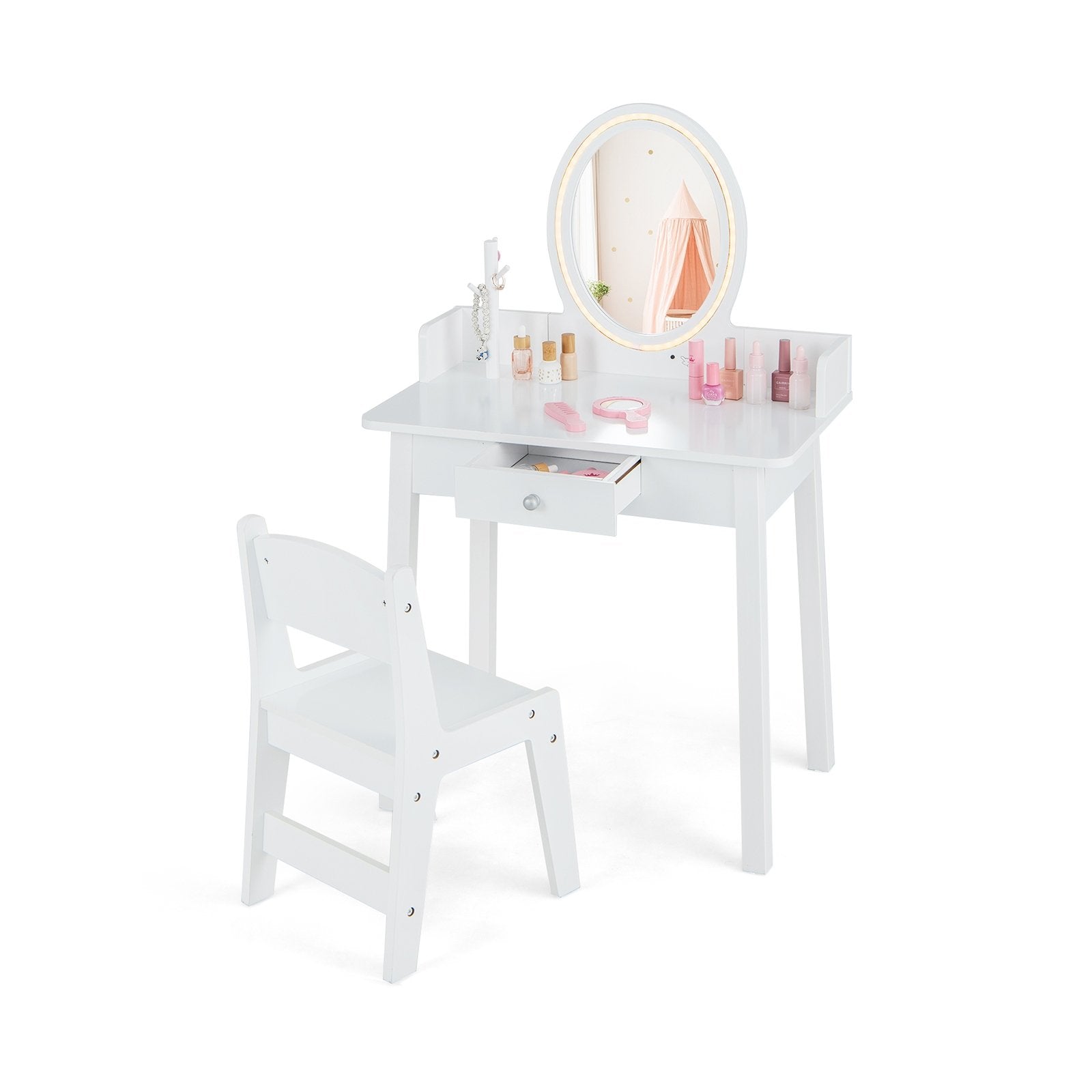 Kids Vanity Set with Lighted Mirror, White Kids Vanities   at Gallery Canada