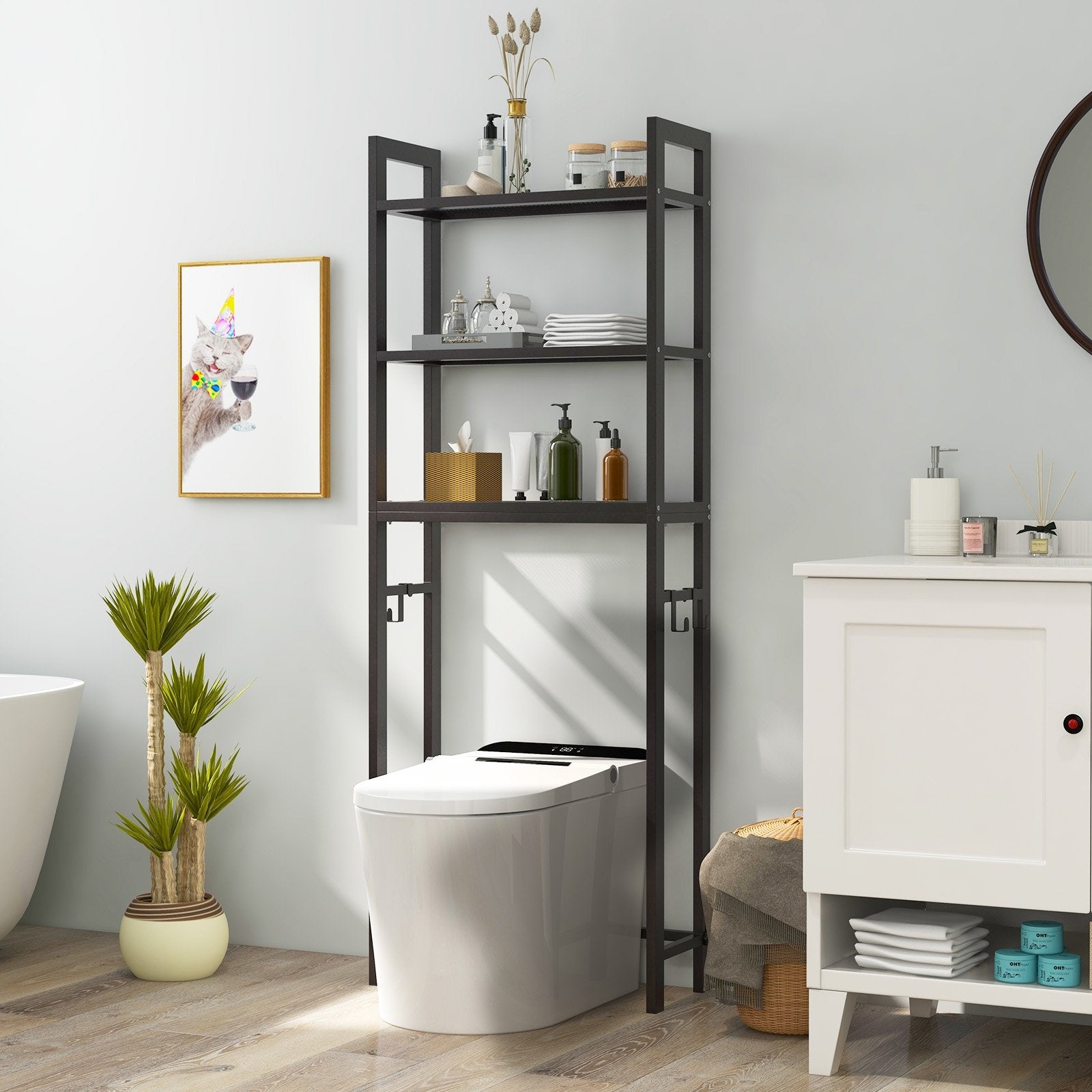 Over-The-Toilet Storage Shelf Space Saving Metal Bathroom Organizer Hooks, Brown Bathroom Etagere   at Gallery Canada