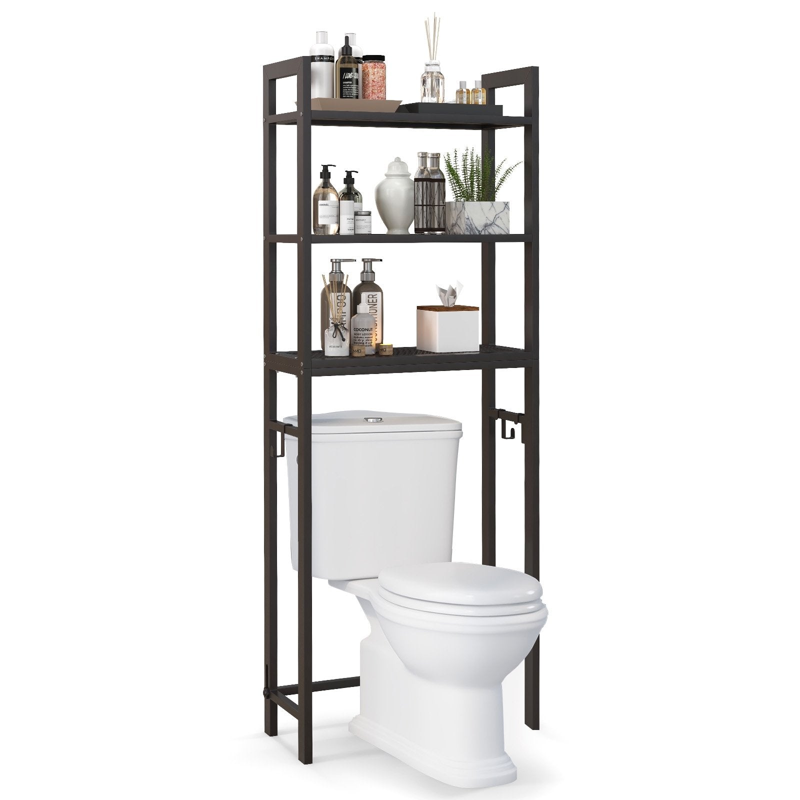 Over-The-Toilet Storage Shelf Space Saving Metal Bathroom Organizer Hooks, Brown Bathroom Etagere   at Gallery Canada